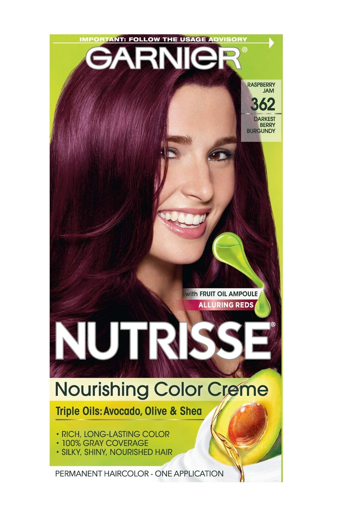 Garnier Nutrisse Nourishing Hair Color Creme, 362 Darkest Berry Burgundy (Packaging May Vary) Beauty & Personal Care Garnier
