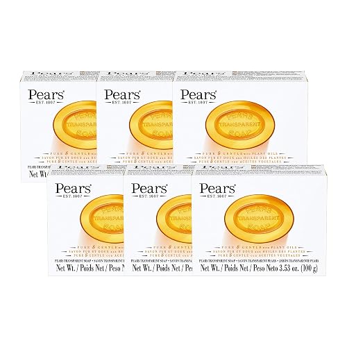 Pears Pure and Gentle with Glycerin and Natural Oils - Transparent Soap Bar for Radiant Skin - Bar Soap for Women and Men - Amber - 6 pc Beauty & Personal Care Pears