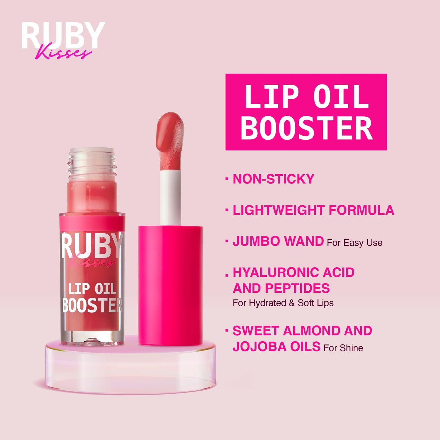 Ruby Kisses Lip Oil Booster, Hydrating Lip Gloss with Nourishing Natural Oil Blend, Jumbo Wand for Easy Application, Non-Sticky Formula (Rosewood) Beauty & Personal Care Ruby Kisses