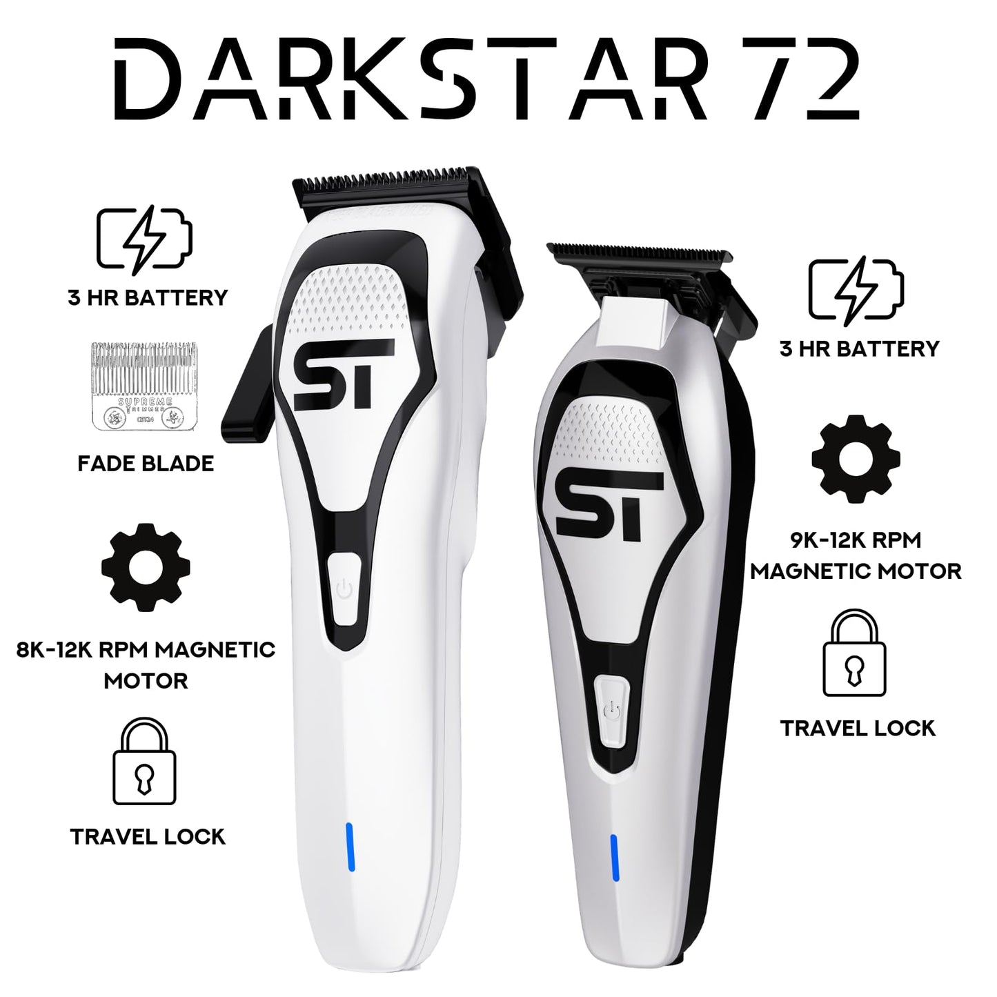 Supreme Trimmer Darkstar 72 Clipper & Trimmer Set with Magnetic Vector Motor - 180 Min Run Time, 9000 RPM Professional Hair Clipper & Beard Trimmer Beauty and Personal Care Supreme Trimmer