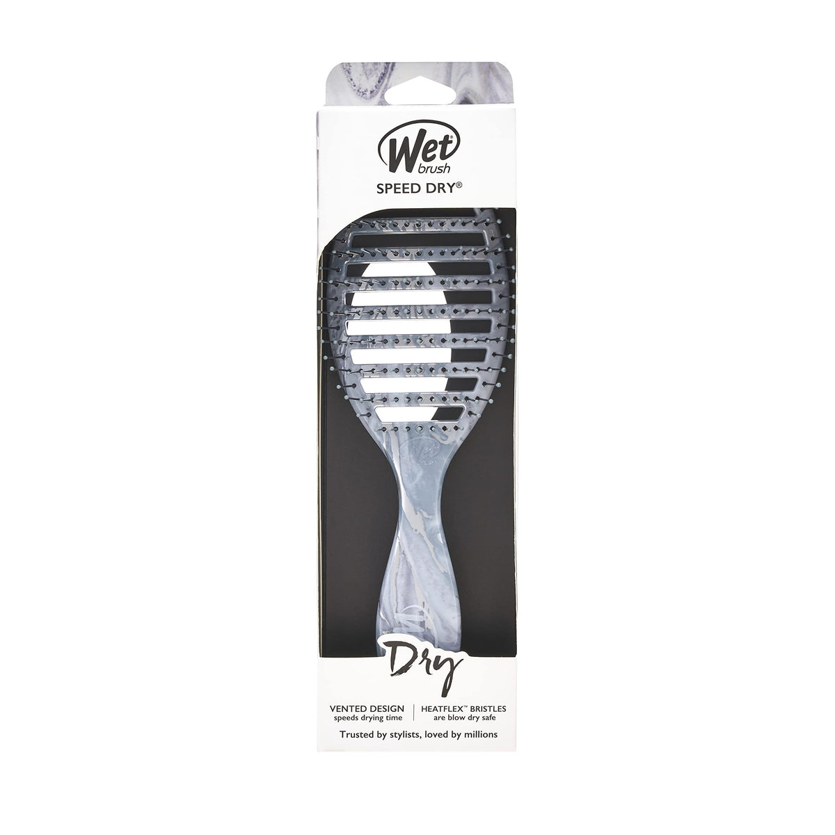 Wet Brush Speed Dry Hair Brush - Silver (Metallic Marble) - Vented Design and Ultra Soft HeatFlex Bristles Are Blow Dry Safe With Ergonomic Handle