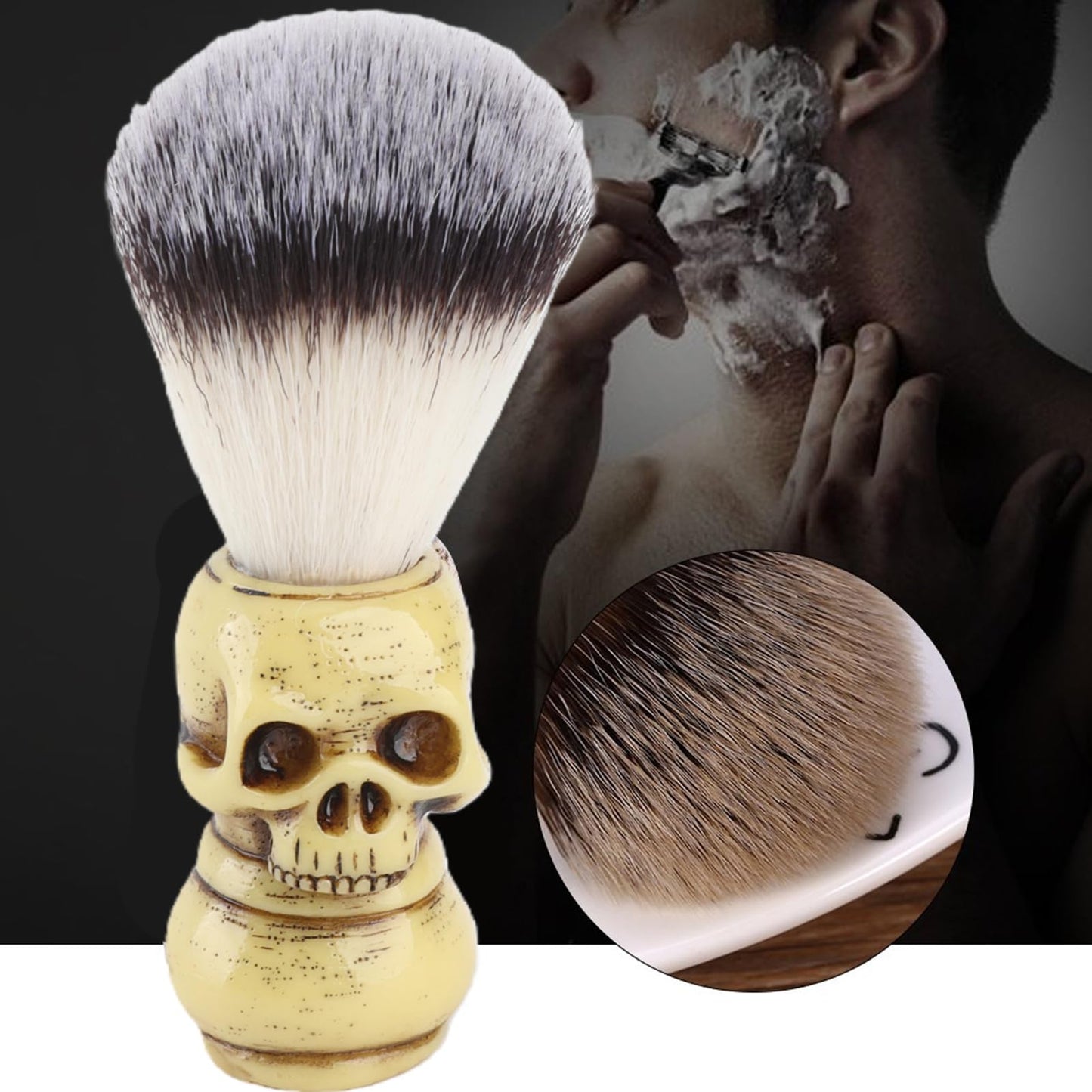 Shaving Brush, Hair Shave Brush, Skull Head Shape Mens Shaving Brush for Shaving Cream Foam or Soap Beauty and Personal Care Yosoo Health Gear
