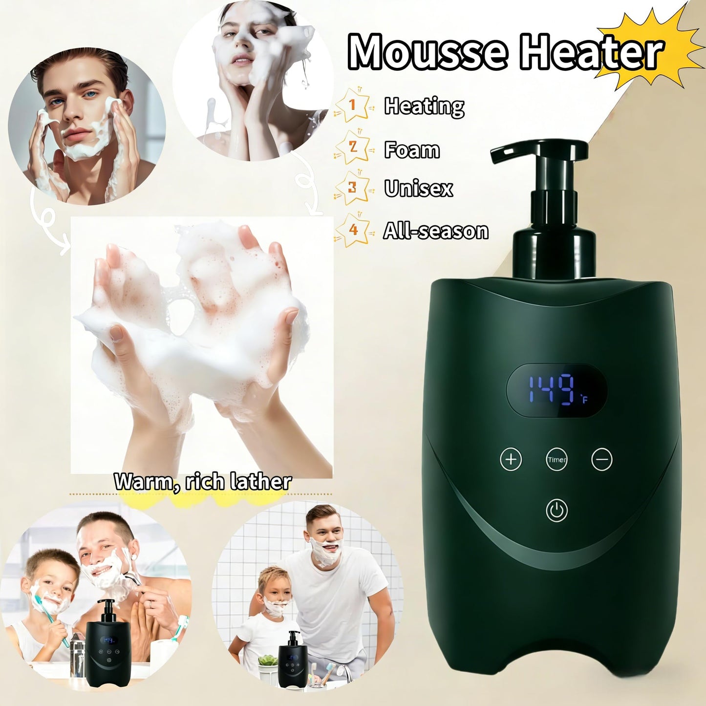 JOJOCOSMO Professional Hot Lather Machine, Fast Heating Shaving Cream Warmer with 1-24H Timer,°F/°C Display, 2 Detachable Bottles for Shaving, Barber Beauty and Personal Care JOJOCOSMO