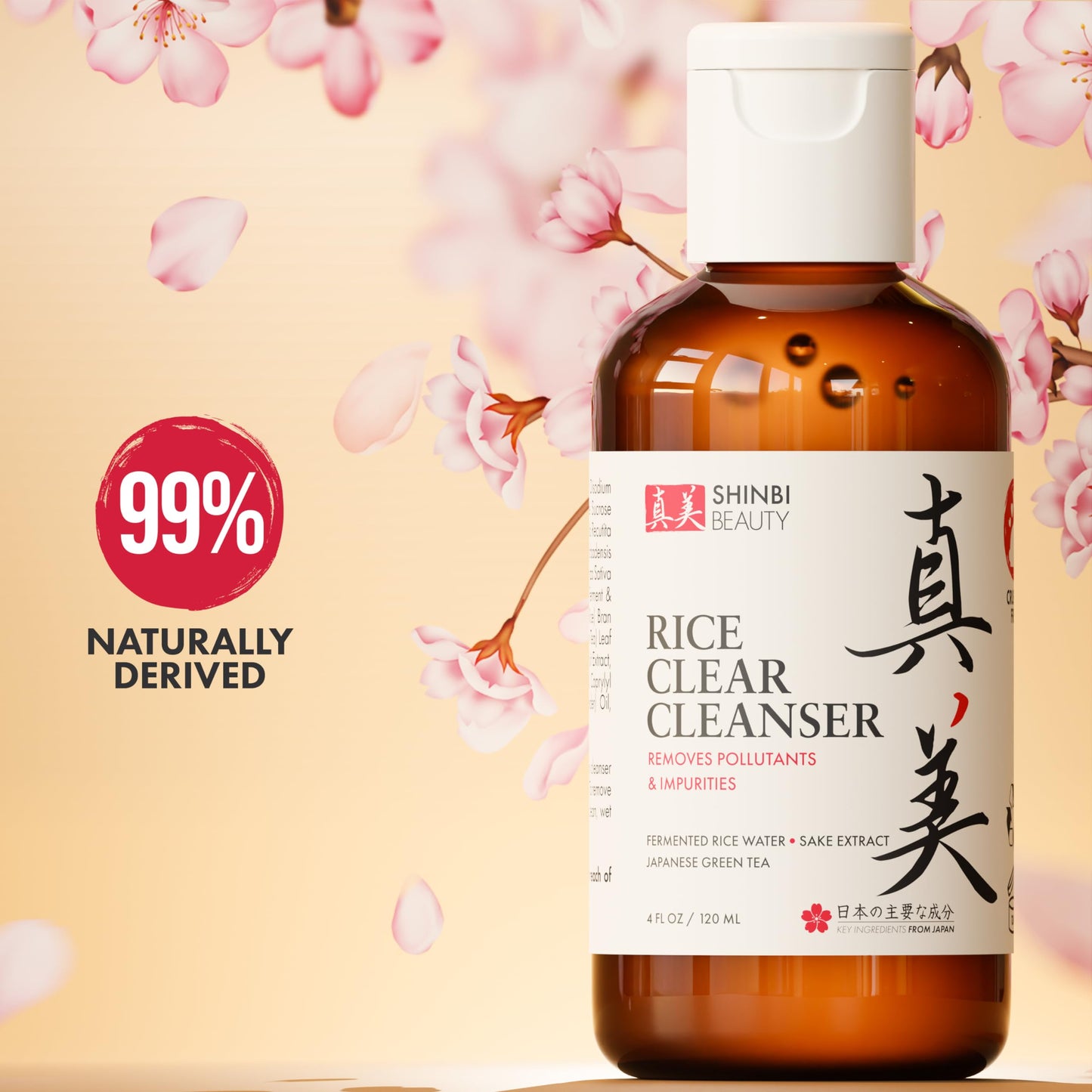Shinbi Beauty Japanese Face Wash Skincare Products - Japanese Rice Water Green Tea Cleanser - 99% Naturally Derived Japanese Beauty 4oz Beauty & Personal Care Shinbi Beauty