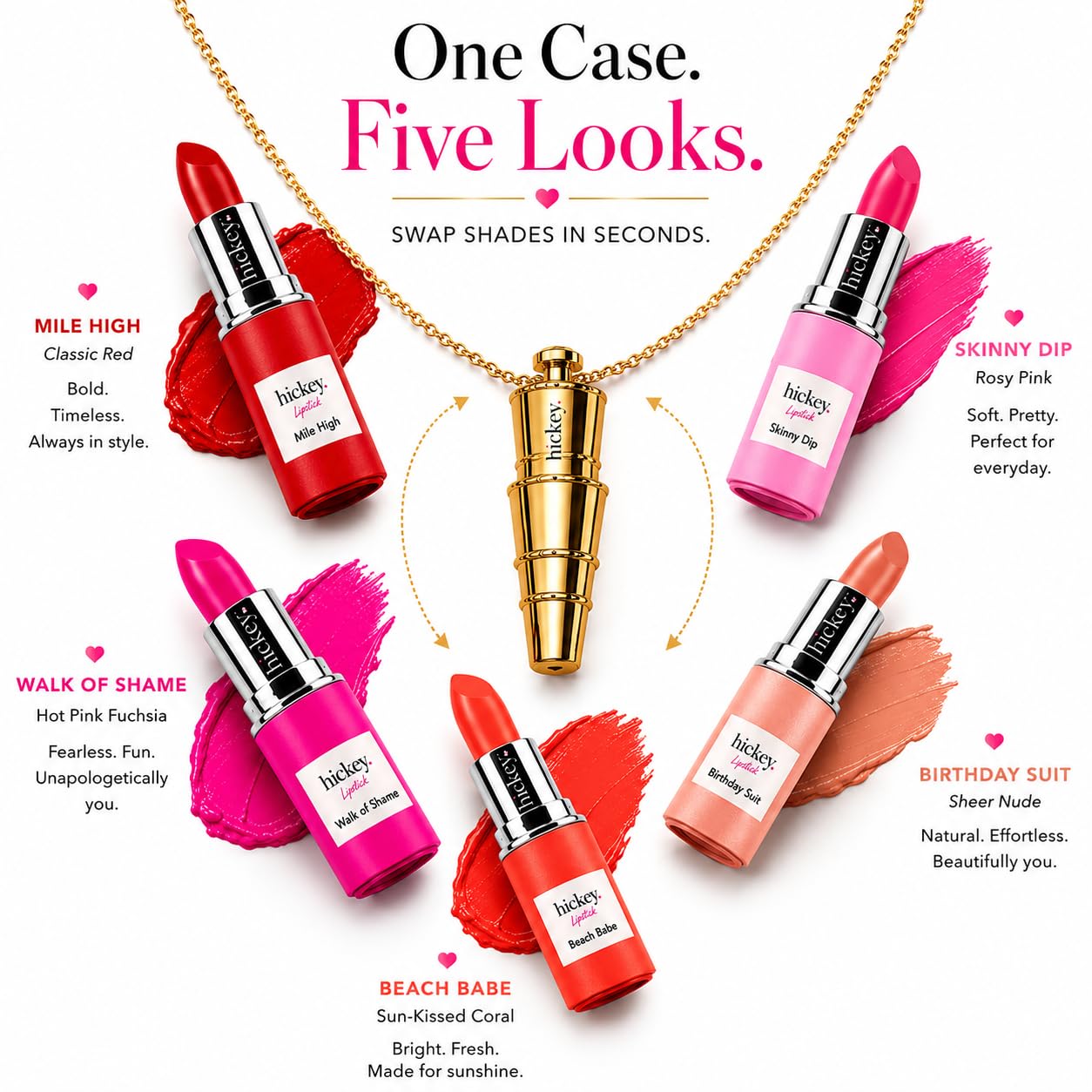 Hickey Lipstick Fashion Week Collection, 5 Piece Refill Set (Mile High, Birthday Suit, Walk of Shame, Beach Babe, Skinny Dip), Long Lasting Hydrating Beauty & Personal Care Hickey