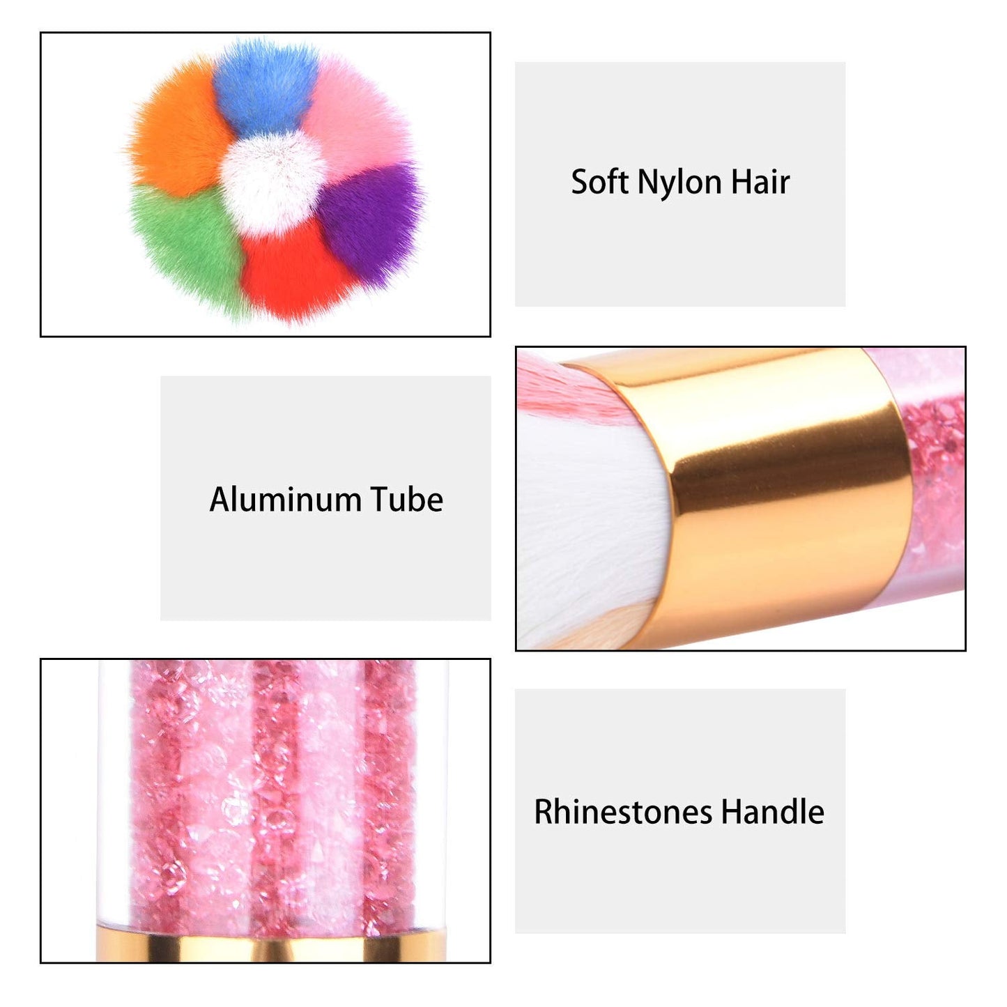 LEQ 2Pcs Colorful Nail Art Dust Brush Remover Cleaner for Acrylic & UV Gel Nails with Shiny Rhinestone Handle Beauty & Personal Care LEQ