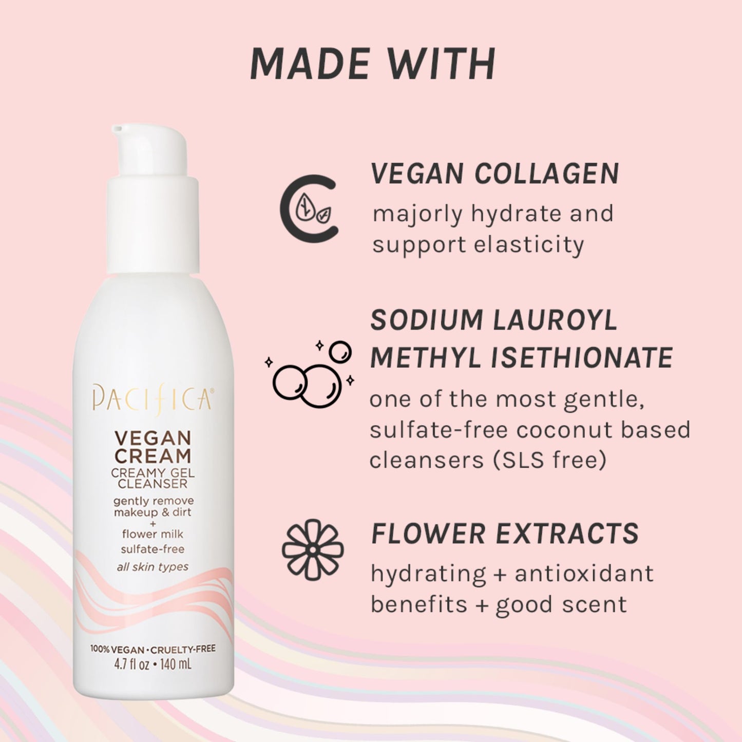 Pacifica Vegan Collagen Cream Gel Facial Cleanser - Daily Foaming Face Wash & Makeup Remover, Hydrating Anti-Aging Face Wash for Dry & Sensitive Skin Beauty & Personal Care Pacifica