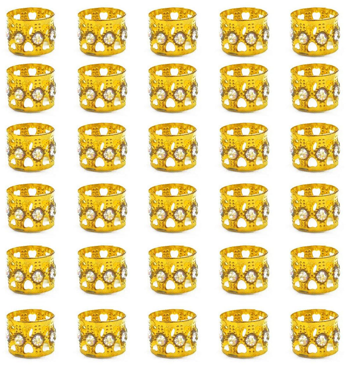 Hyamass 30pcs Gold Hair Accessories, Rhinestone Aluminum Dreadlocks Beads with Adjustable Cuffs, Metal Hair Ring Clips Hair Jewelry for Women Beauty & Personal Care Hyamass
