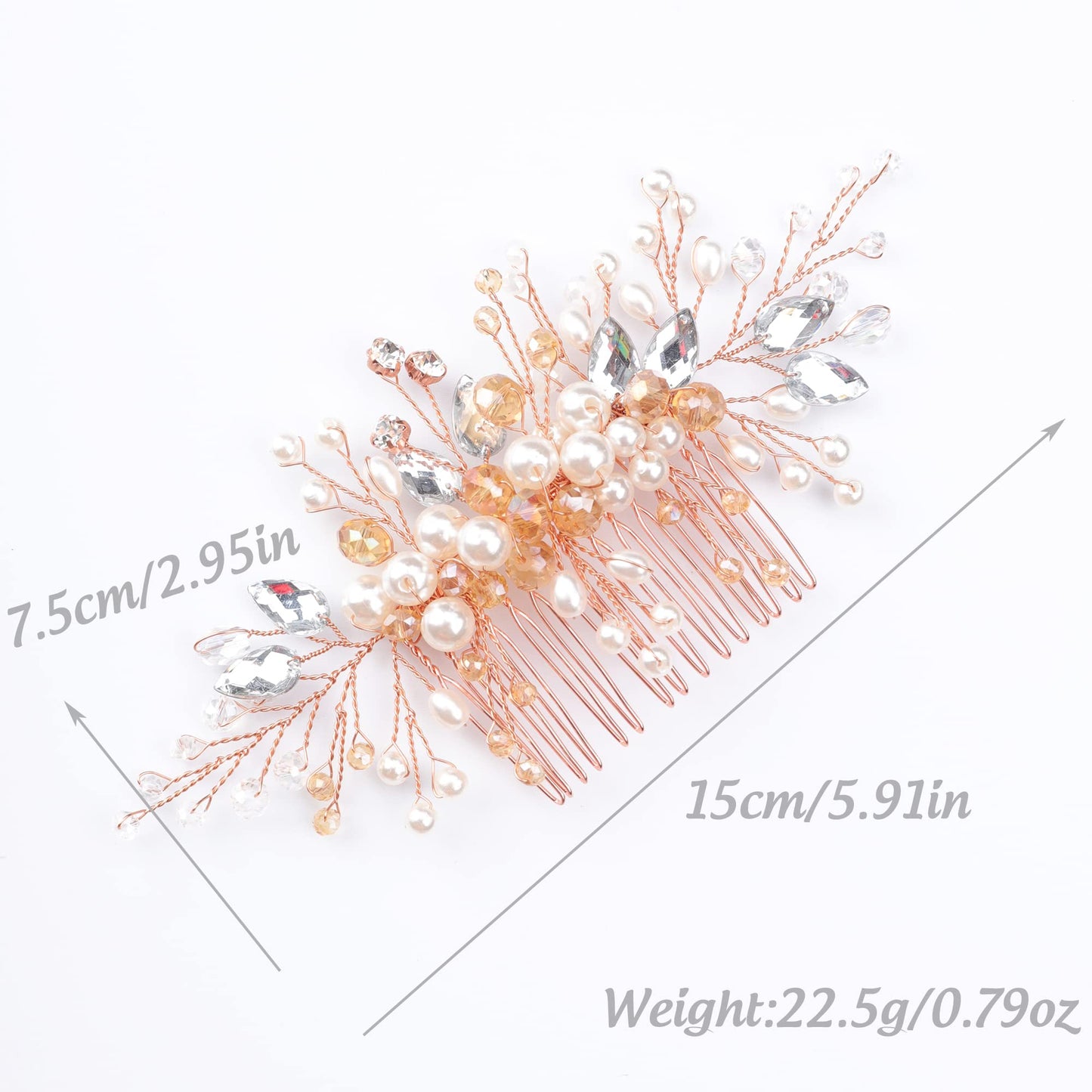 Kercisbeauty Wedding Bridal Bridesmaids Flower Girl Crystal and Pearl Side Hair Comb Slide Headpiece Long Curly Bun Hair Accessories for Prom (Rose Beauty & Personal Care Kercisbeauty