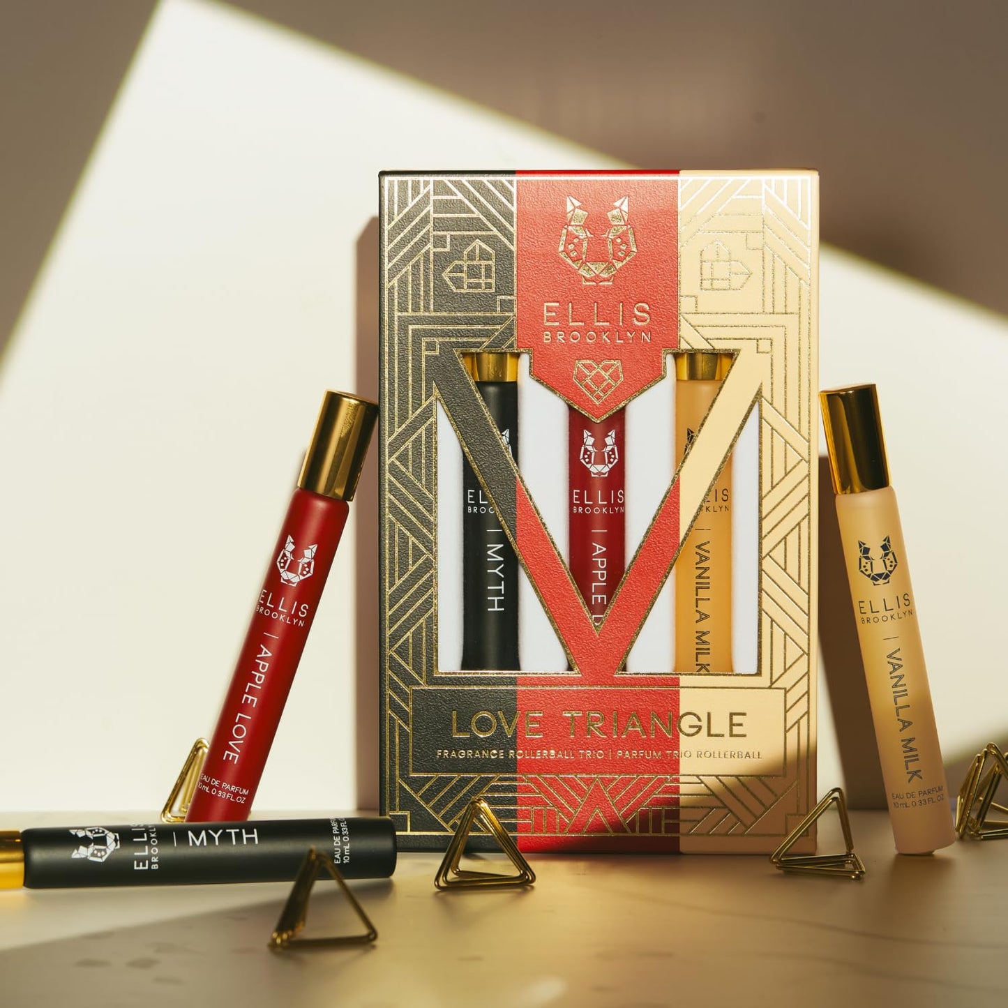 Ellis Brooklyn LOVE TRIANGLE Fragrance Trio Set of 3 x 10ml Eau de Parfum Rollerballs - APPLE LOVE, VANILLA MILK, MYTH - Vegan, Cruelty-Free Beauty & Personal Care Ellis Brooklyn