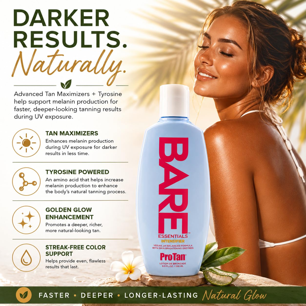 Pro Tan Bare Essentials Intensifier Tanning Lotion 8.5 fl oz - Vegan pH Balanced Formula with Aloe, Coconut Oil, Jojoba & Vitamins - Indoor Outdoor Beauty & Personal Care Pro Tan