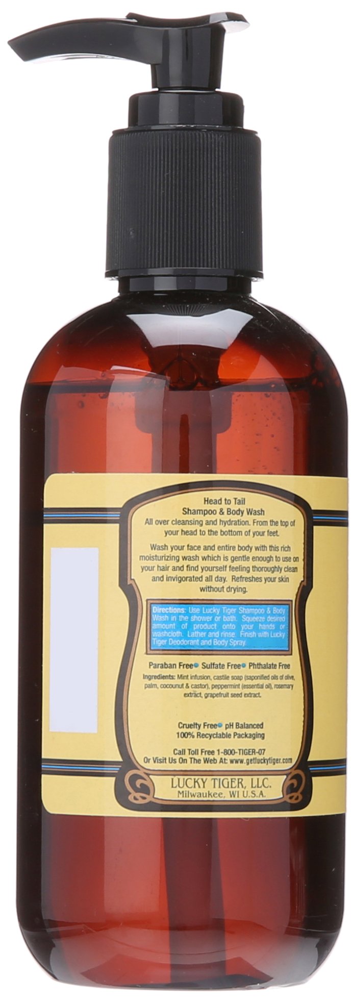Lucky Tiger Shampoo and Body Wash (8 Oz) - All-in-One Mens Body Wash & Daily Shampoo - Invigorating Peppermint & Rosemary Formula -Sulfate-Free Beauty & Personal Care Lucky Tiger
