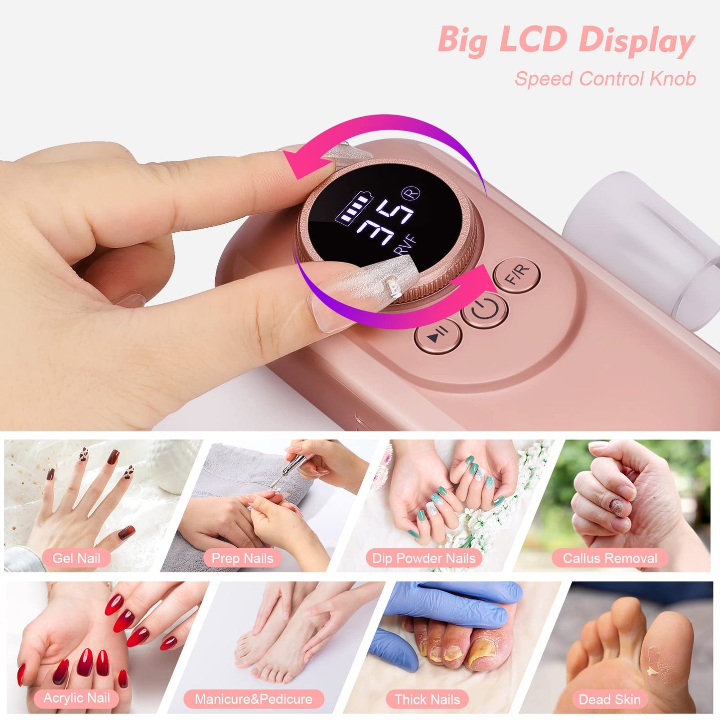 Rechargeable 35000 RPM Nail Drill, Portable Cordless Professional Electric Nail File Kit with 11 Nail Drill Bits for Acrylic, Gel Nails, Manicure Beauty & Personal Care IBDFHA