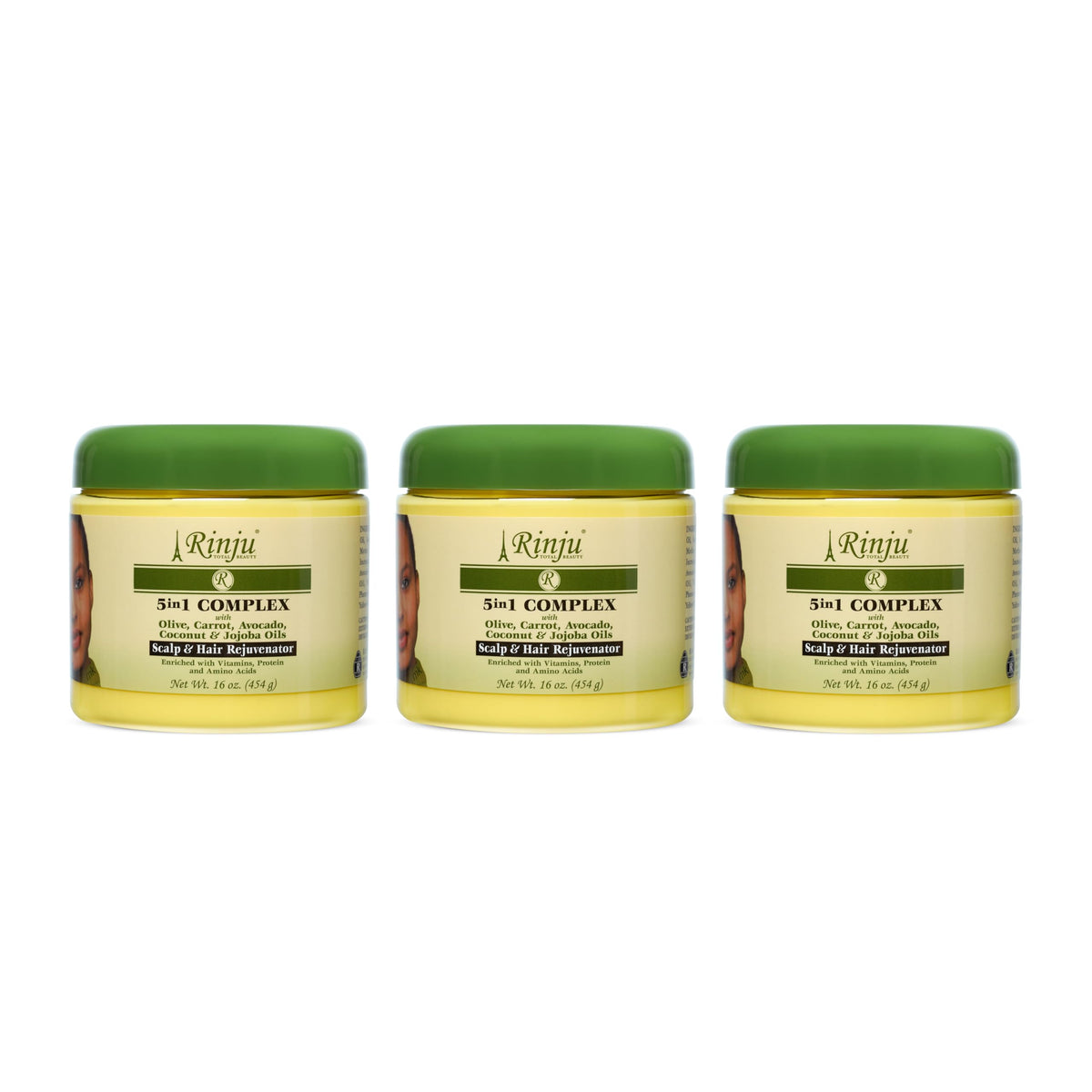 Rinju Pack of 3 Scalp & Hair Rejuvenator - Enriched with Olive, Carrot, Avocado, Coconut & Jojoba Oil - Shine & Restore Hair Balance 16 Oz