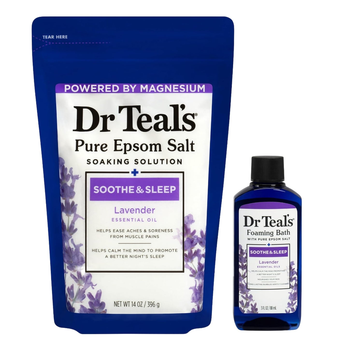 Dr Teal's Holiday Limited Edition Bath Gift Set - Epsom Salt Soak and Foaming Liquid, 14 oz Salt, 3 fl oz Bath (Lavender) Beauty and Personal Care Dr Teal's