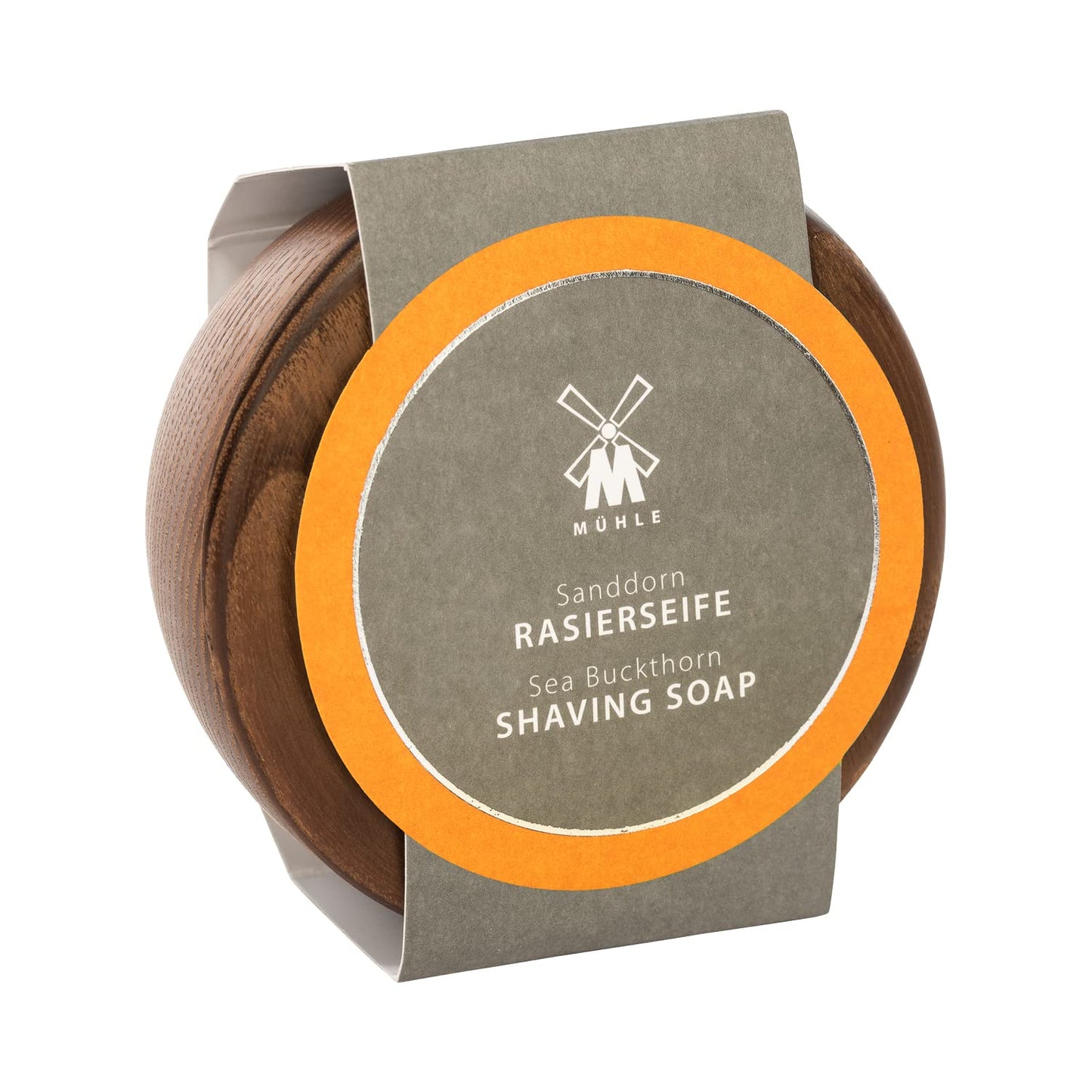 MÜHLE Wooden Bowl with Shaving Soap - Sea Buckthorn - 65 Grams - Shave Soap for Men - Steamed Ash Shaving Bowl - Rich & Light Soap Formula - Nurturing Beauty and Personal Care MÜHLE