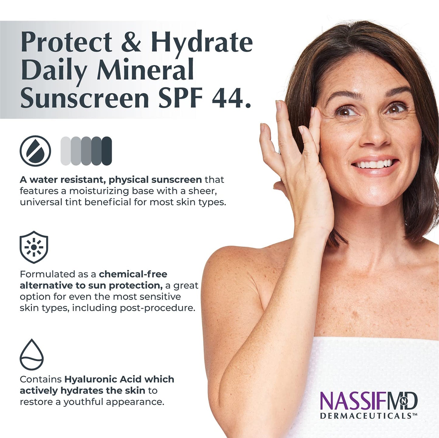 NassifMD Protect and Hydrate SPF44 | Universal Tinted Moisturizer SPF | BB Cream Tinted Moisturizer with SPF | Whipped Sunscreen with Hyaluronic Acid Beauty & Personal Care NASSIFMD