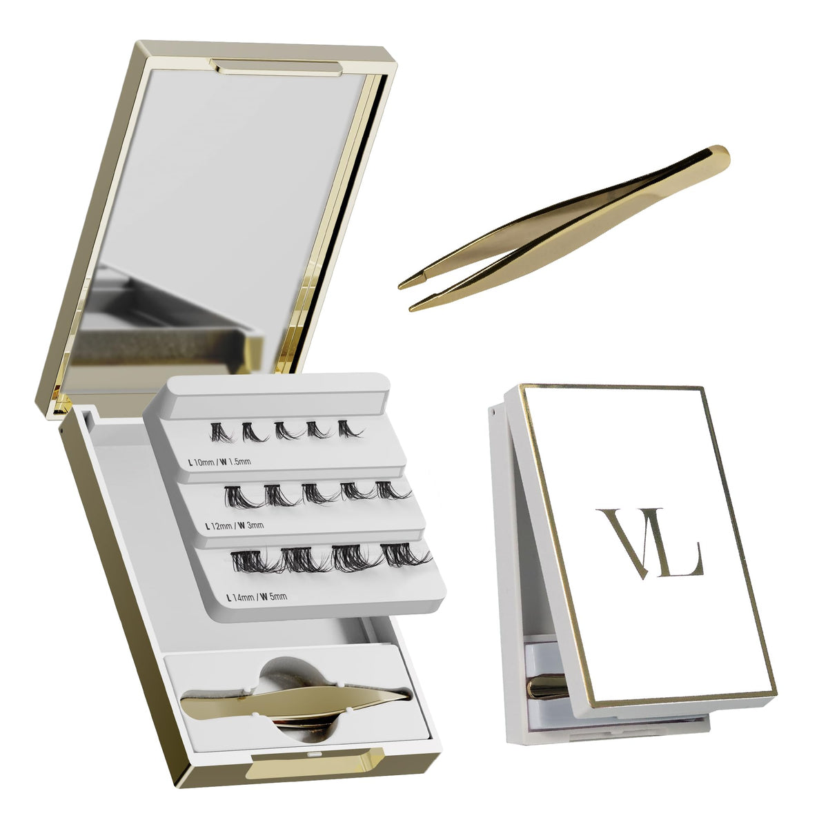 VLuxe Mini Lash Palette with Mirror & Tweezer Applicator, Luxury Lash Cluster Organizer Holder for Eyelash Extension & Fake Lash, Travel Storage Case
