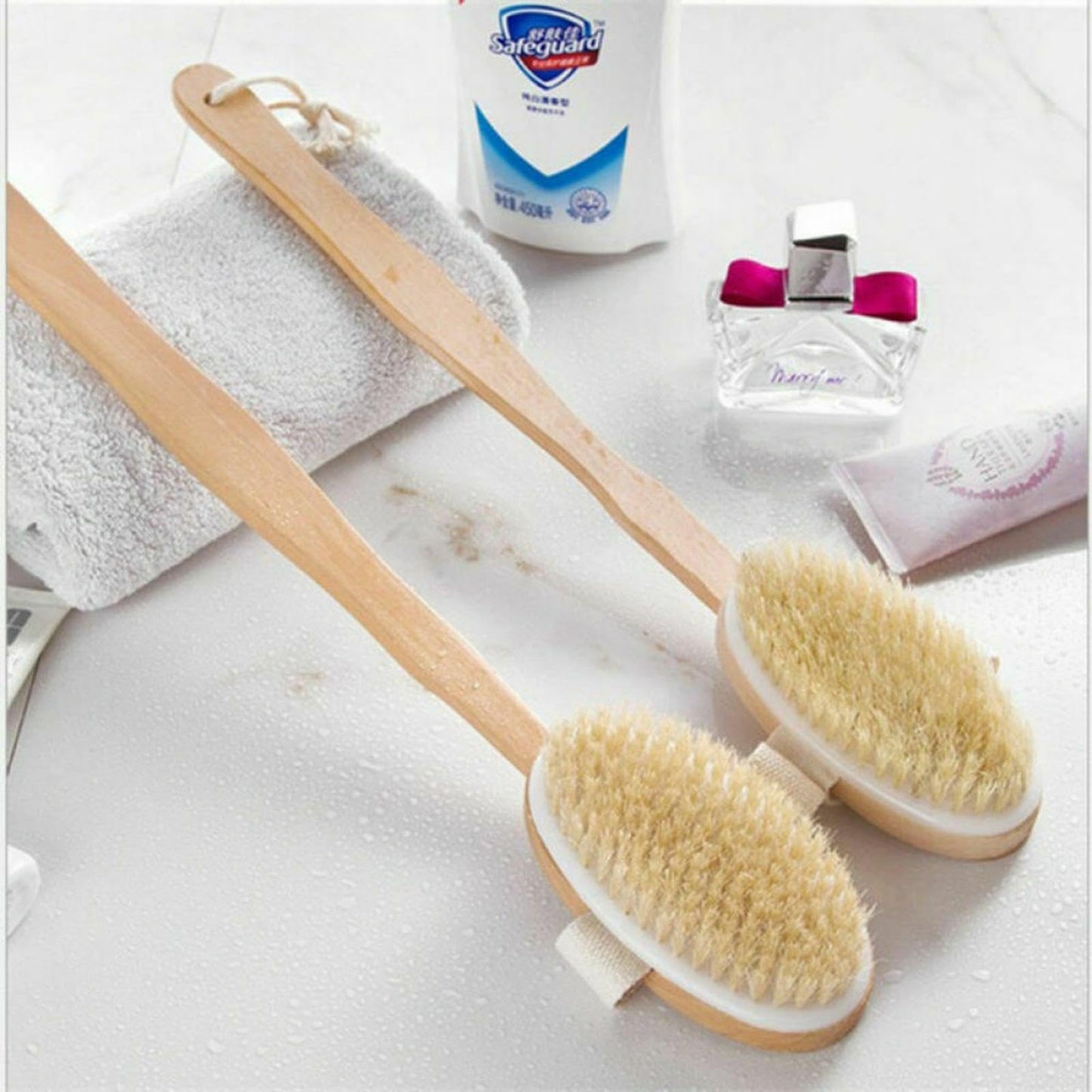 Detachable Natural Bristle Body Scrub Brush, Dual Purpose Back Scrubber Long Handle Bath Brush Beauty and Personal Care CHICHIYANG