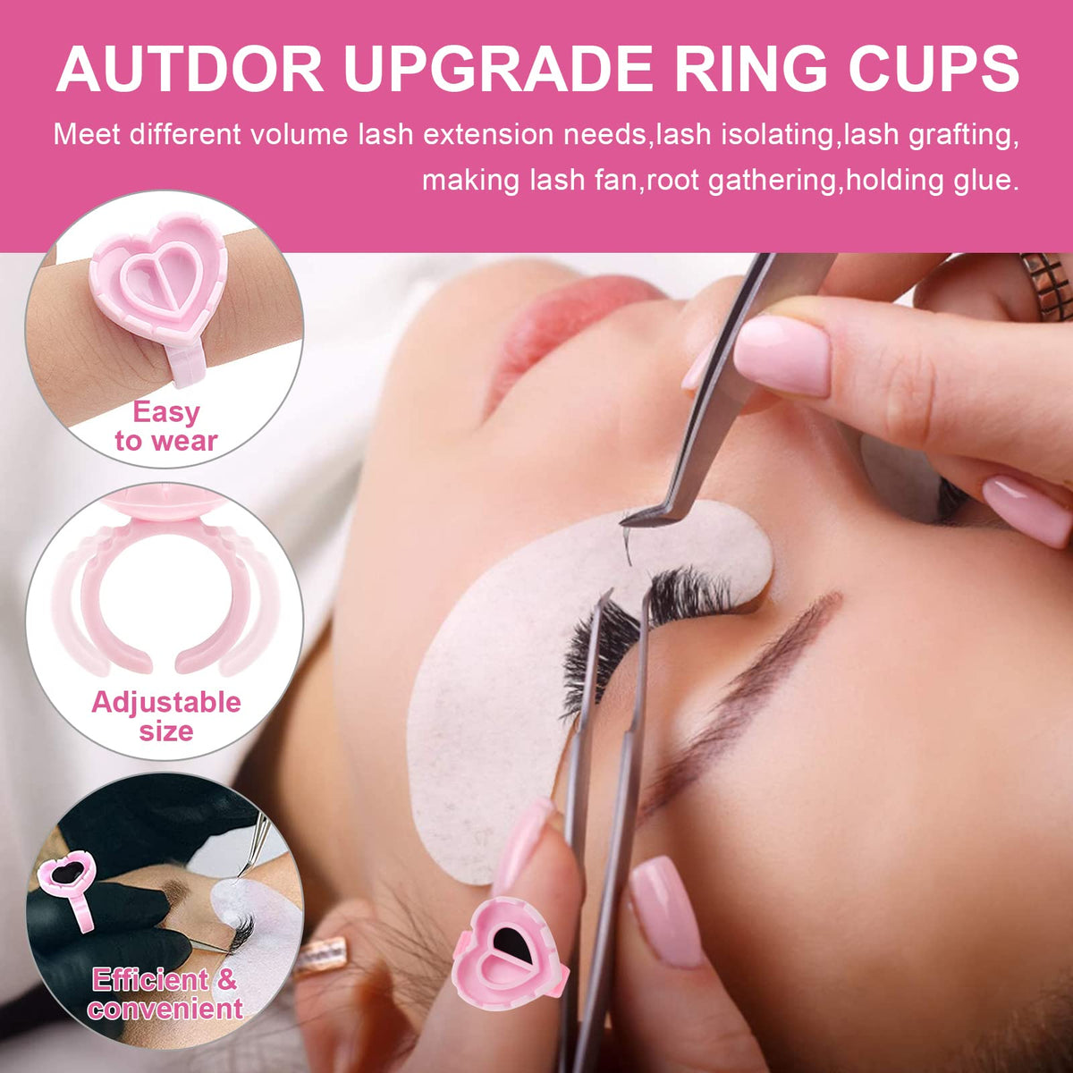 Glue Rings - Autdor 500Pcs Glue Rings for Eyelash Extensions Pink Lash Glue Rings Pigment Ring Cups Lash Glue Holder for Lash Extension Supplies Beauty & Personal Care Autdor