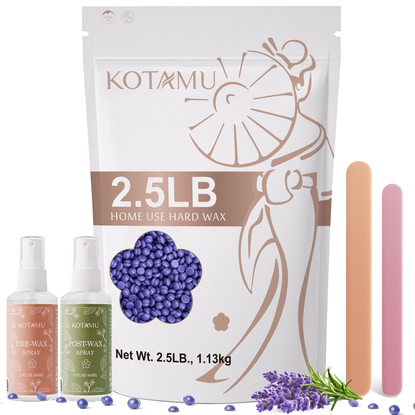 KOTAMU Wax Beads for Hair Removal, Professional Waxing Beads for Underarms, Chin, Bikini, Brazilian, Facial, Arm, Leg, Sensitive Skin, 2.5lb Hard Wax Beauty and Personal Care KOTAMU