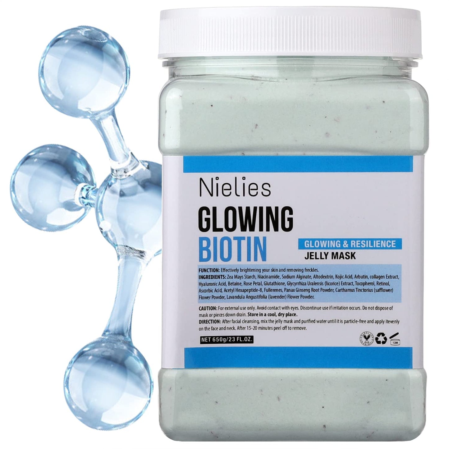 Nielies Glowing Biotin Jelly Mask for Facials Professional 23 oz - Hydrating Jelly Face Mask Powder for Esthetician Spa Treatments - Professional Beauty & Personal Care Nielies