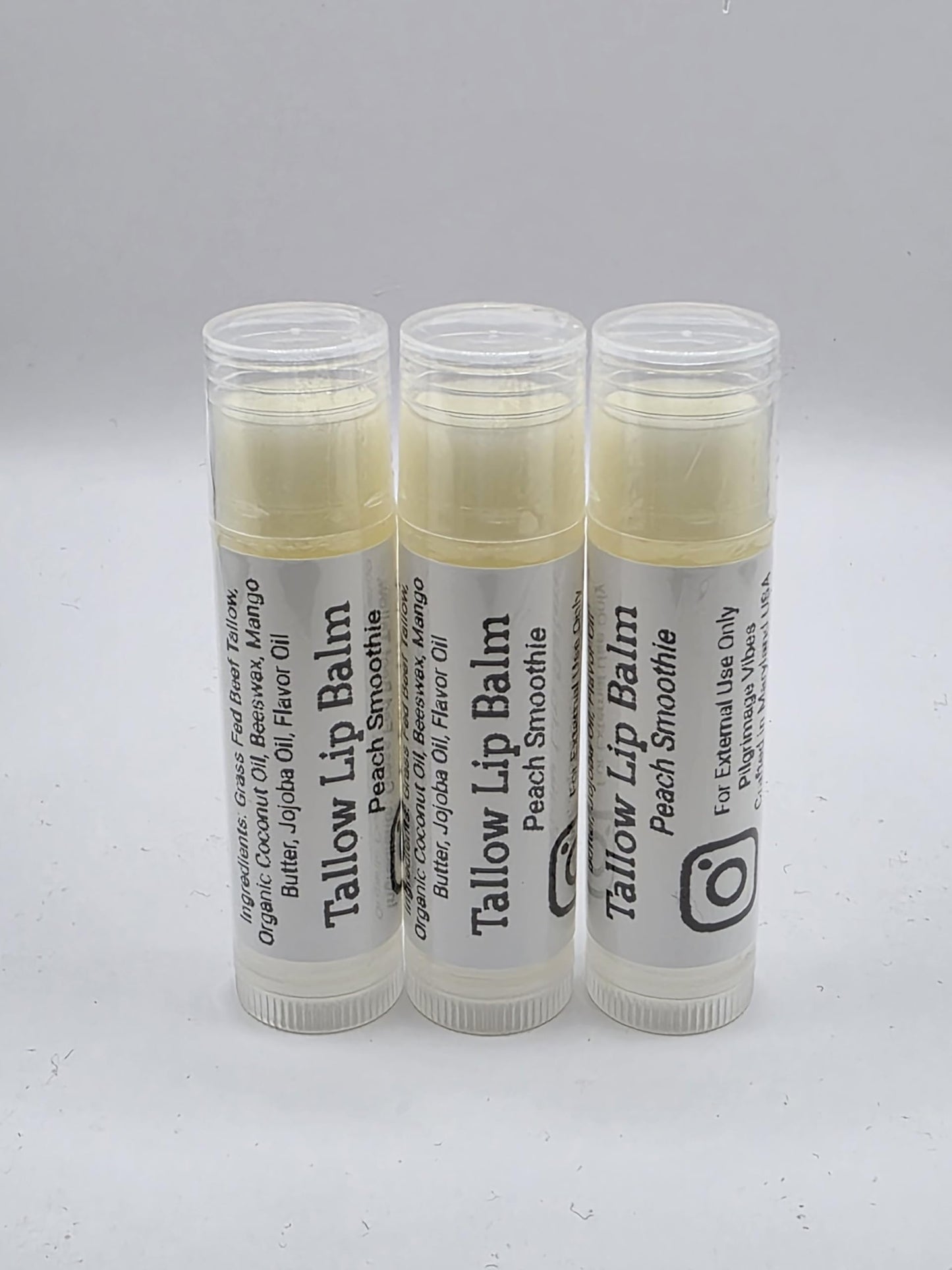 Tallow Lip Balm (Peach Smoothie) Handmade Grass Fed Beef Tallow Lip Balm with Nourishing Oils (3 Pack) Beauty and Personal Care Pilgrimage Vibes