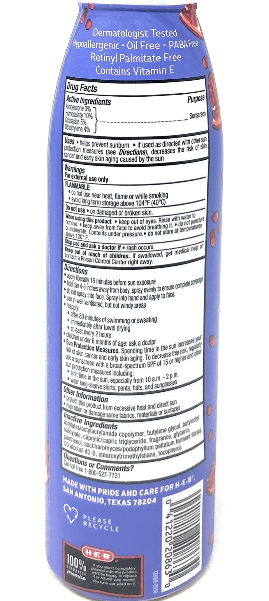 H-E-B Pomegranate Scented Sunscreen Spray - SPF 50-5.5oz bottle Beauty & Personal Care H-E-B