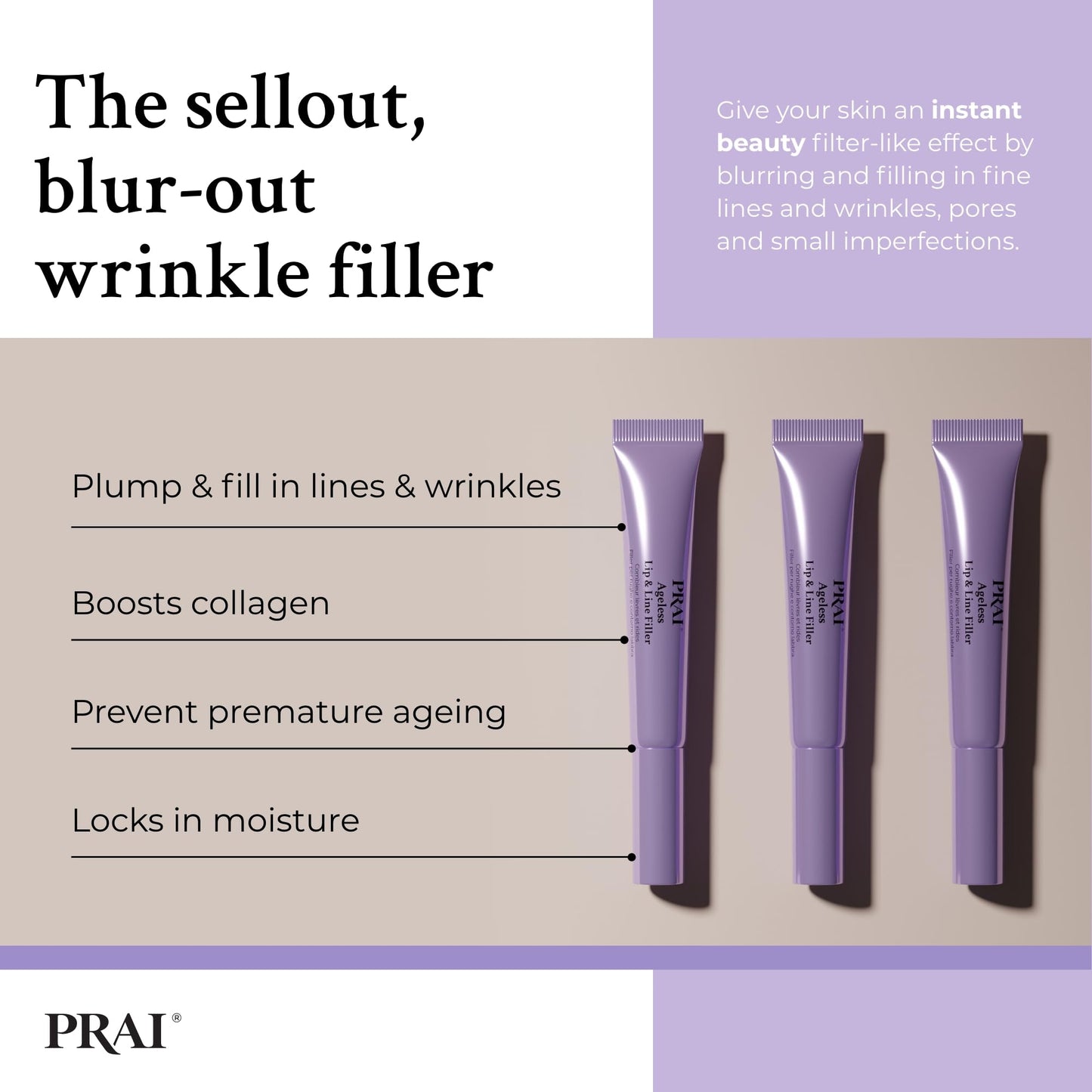 PRAI Beauty Ageless Lip and Line Filler | Serum that Plumps, Smooths, & Fills In Lines | Moisturizing with Vitamins C & E to Boost Collagen (0.26oz) Beauty & Personal Care PRAI