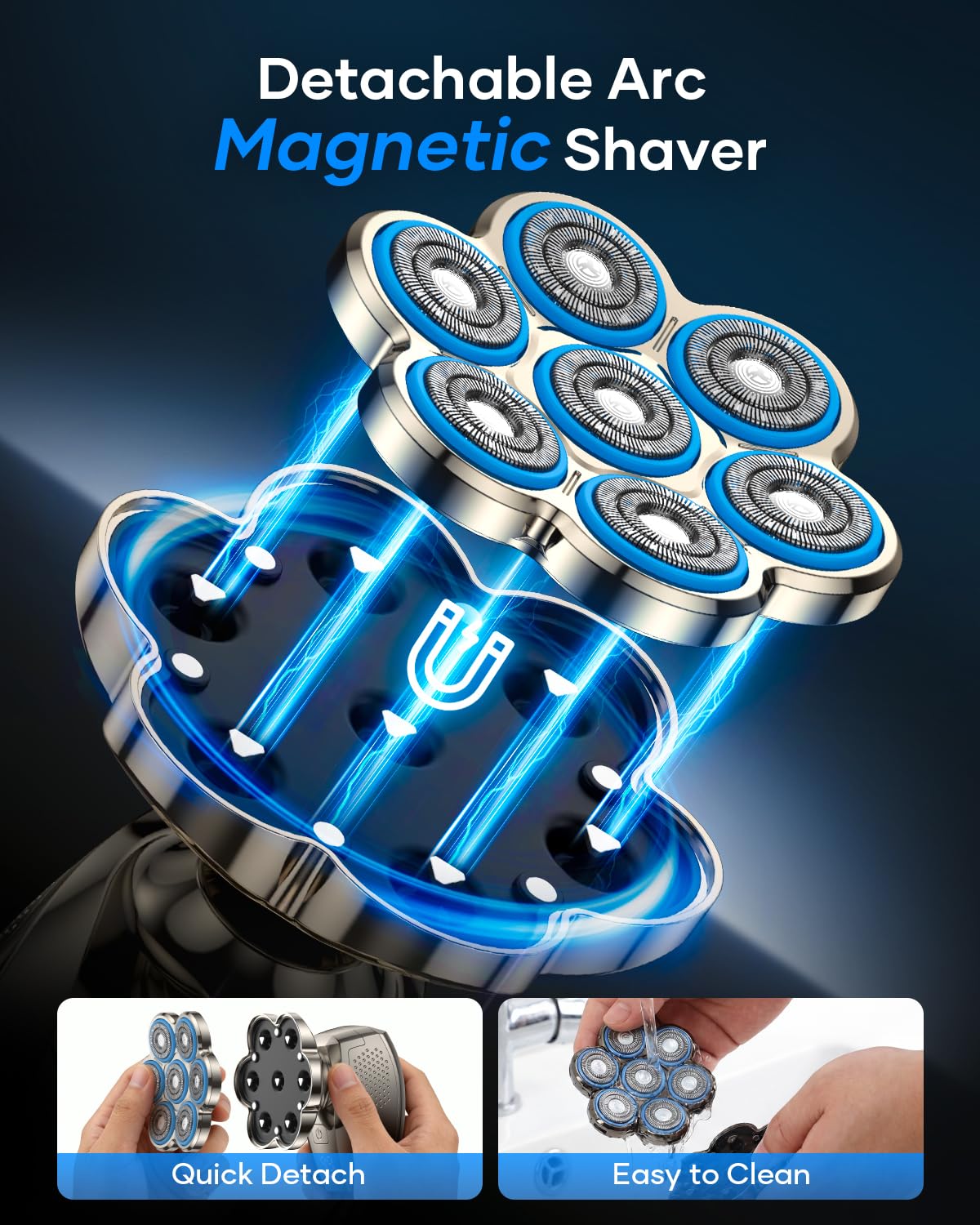 7D Head Shavers for Bald Men, 5-in-1 Magnetic Detachable Head Shaver, IPX7 Waterproof Electric Razor for Wet/Dry Use, Shaving Grooming Kit for Balder Beauty and Personal Care Spacekey