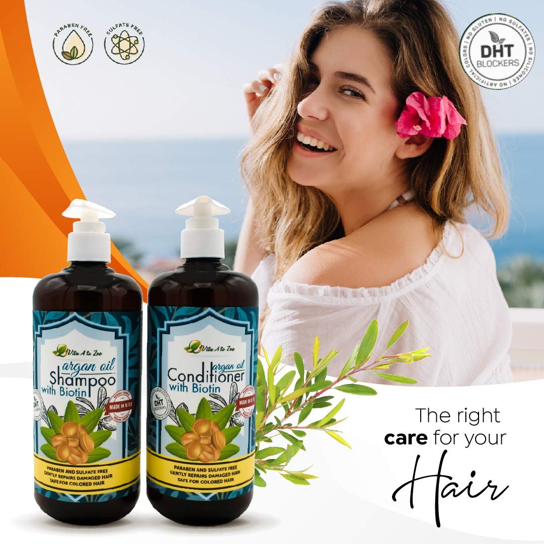 Vita A to Zee Moroccan Argan Oil Biotin Shampoo & Conditioner Set (2 x 16.9 Fl Oz) | Natural Hair Repair, Moisturization & Conditioning Treatment Beauty & Personal Care Vita A to Zee