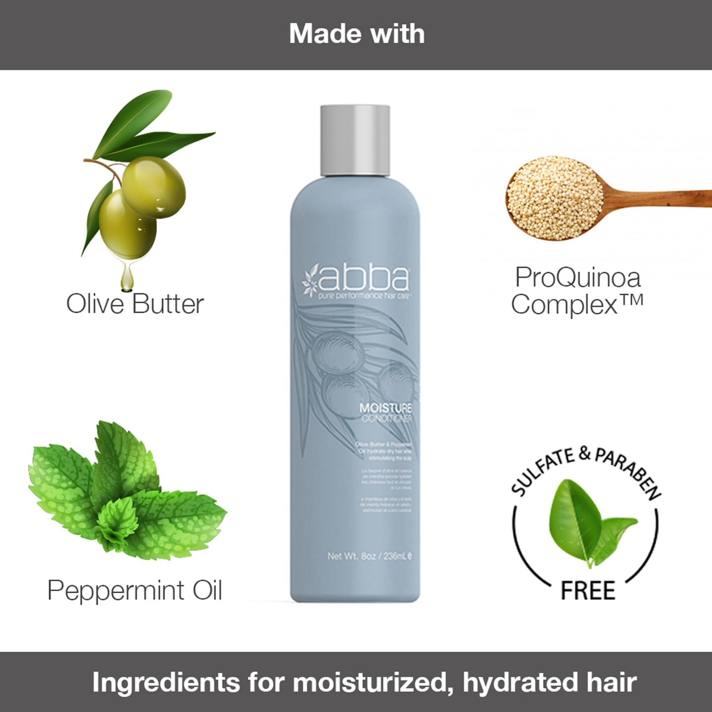 ABBA - Pure Moisture Shampoo & Conditioner Hydrating & Nourishing Value Duo Set - Olive Butter & Peppermint Oil, 32 fl oz Each Beauty & Personal Care ABBA