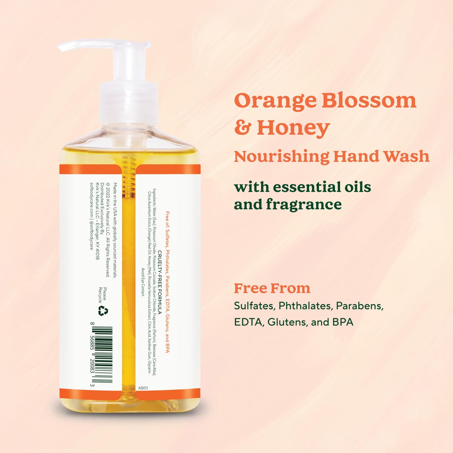 SoF Nourishing Hand Wash - With Moisturizing Sea Algae, Coconut & Olive Oil- Vegan & Non GMO- Free From Phthalates, Sulfates & Parabens- Orange Beauty & Personal Care South Of France