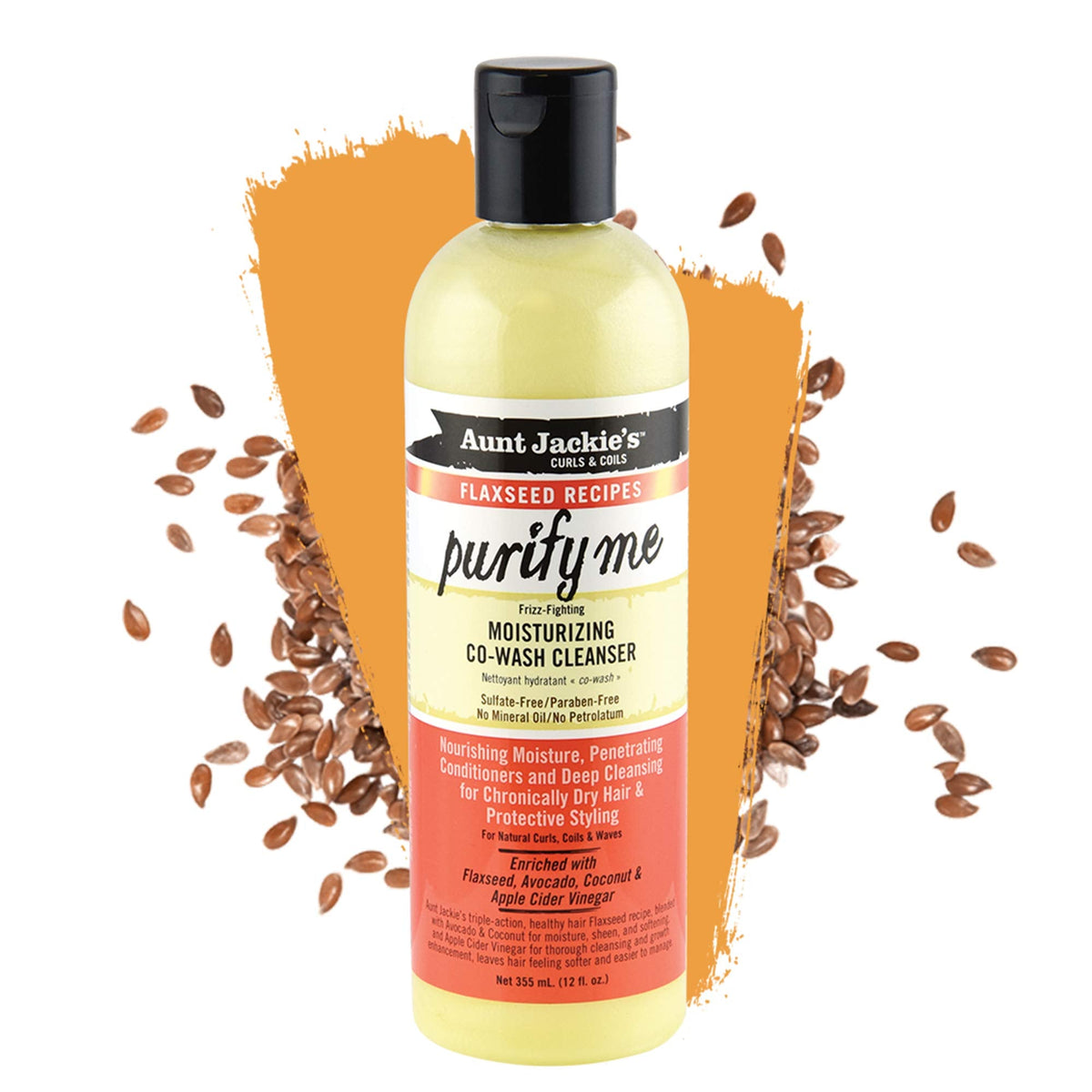 Aunt Jackie's Flaxseed Recipes Purify Me Frizz-Fighting Moisturizing Co-Wash Hair Cleanser for Chronically Dry Hair and Protective Styling, 12 Fl Oz Beauty & Personal Care Aunt Jackie's