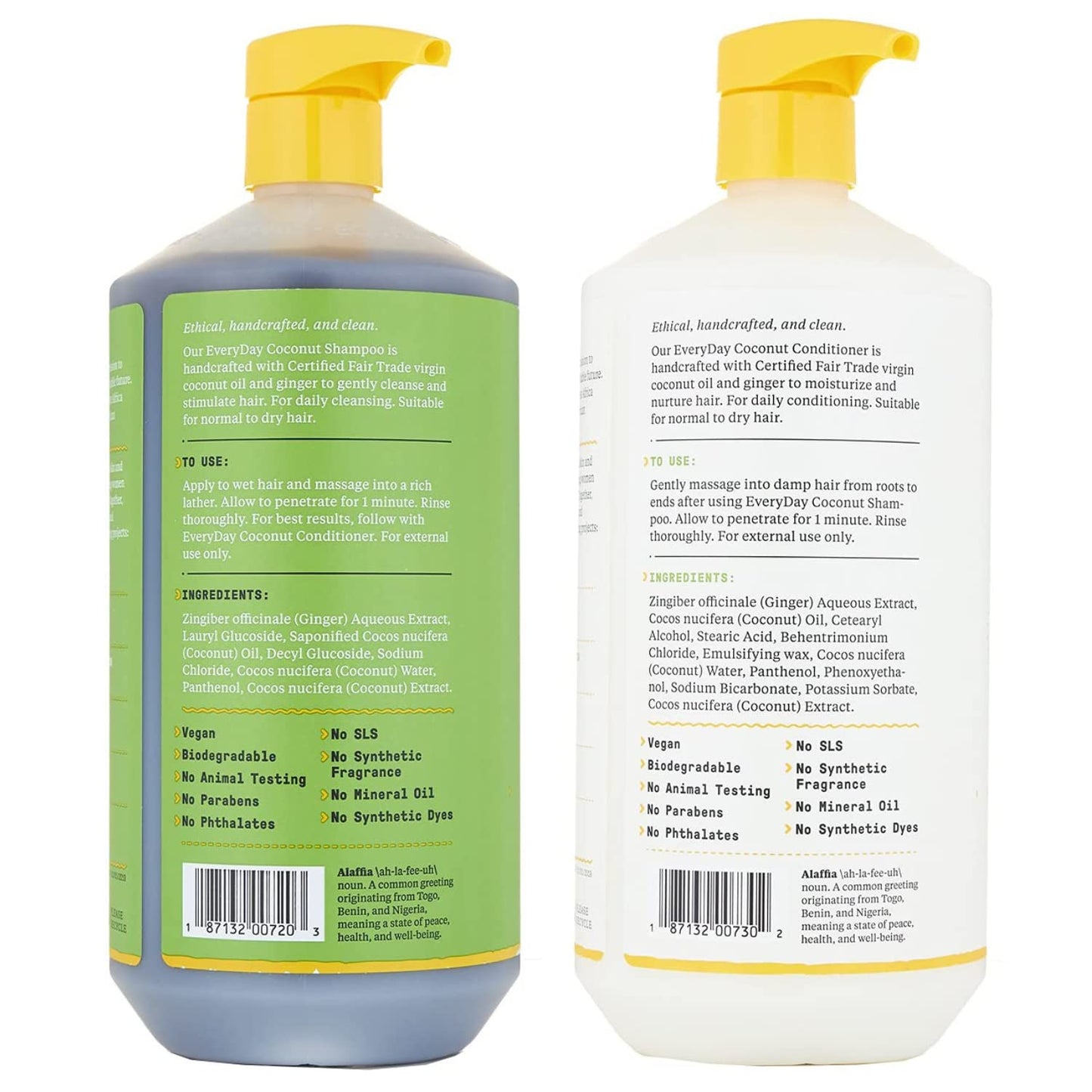 Alaffia EveryDay Coconut Shampoo and Conditioner - Normal to Dry Hair Cleansing with Ginger and Coconut Oil, Fair Trade, 32 Fl Oz Beauty & Personal Care Alaffia