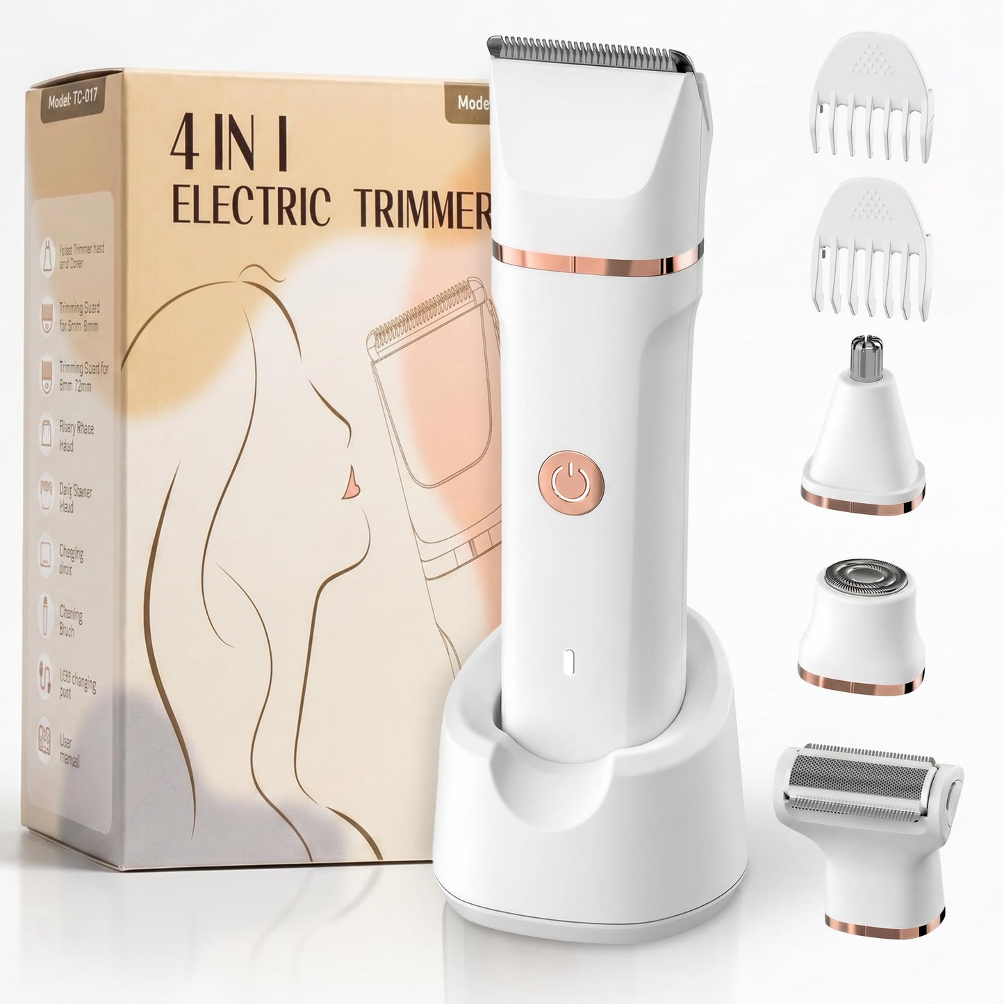 Housmax 4-in-1 Bikini Trimmer Electric Razors for Women, Ceramic Blade Body Hair Trimmer, IPX7 Waterproof Rechargeable Lady Shaver, Personal Groomer Beauty and Personal Care Housmax