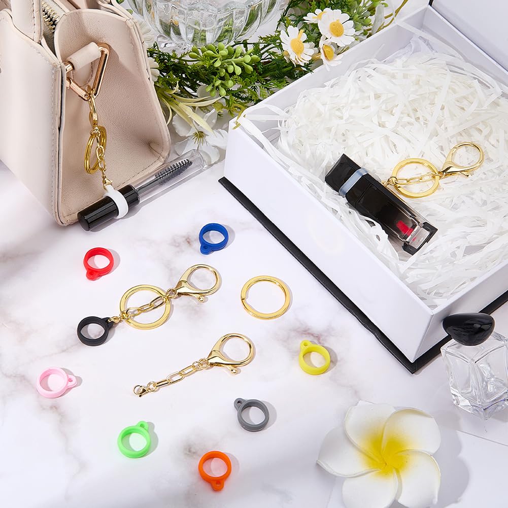 CRASPIRE 14Pcs Lip Balm Holder Key Chains Silicone Rubber Rings Holder Keychain Cap Gold Alloy Lips Gloss Lobster Clasp Portable Elastic Storage Beauty and Personal Care CRASPIRE
