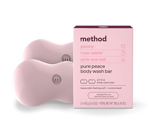 Method Bar Soap, Pure Peace, Pure Peace, Rose Water, Peonies + Pink Sea Salt notes, Plastic Free, 2 bars, 5oz each Beauty & Personal Care Method