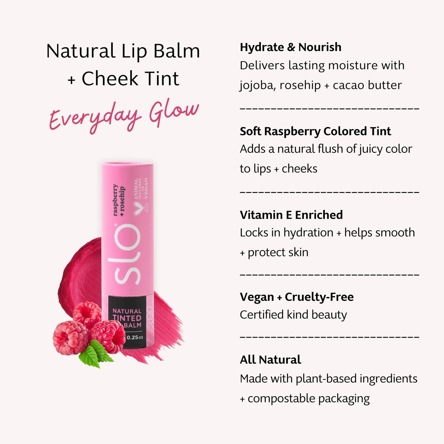 Slo Hydrating Lip Balm - Multi-Use, All Natural Lip Balm and Cheek Tint with Organic Jojoba, Rosehip, Cocoa Butter - Vegan, Cruelty-Free, Paper Beauty and Personal Care Slo