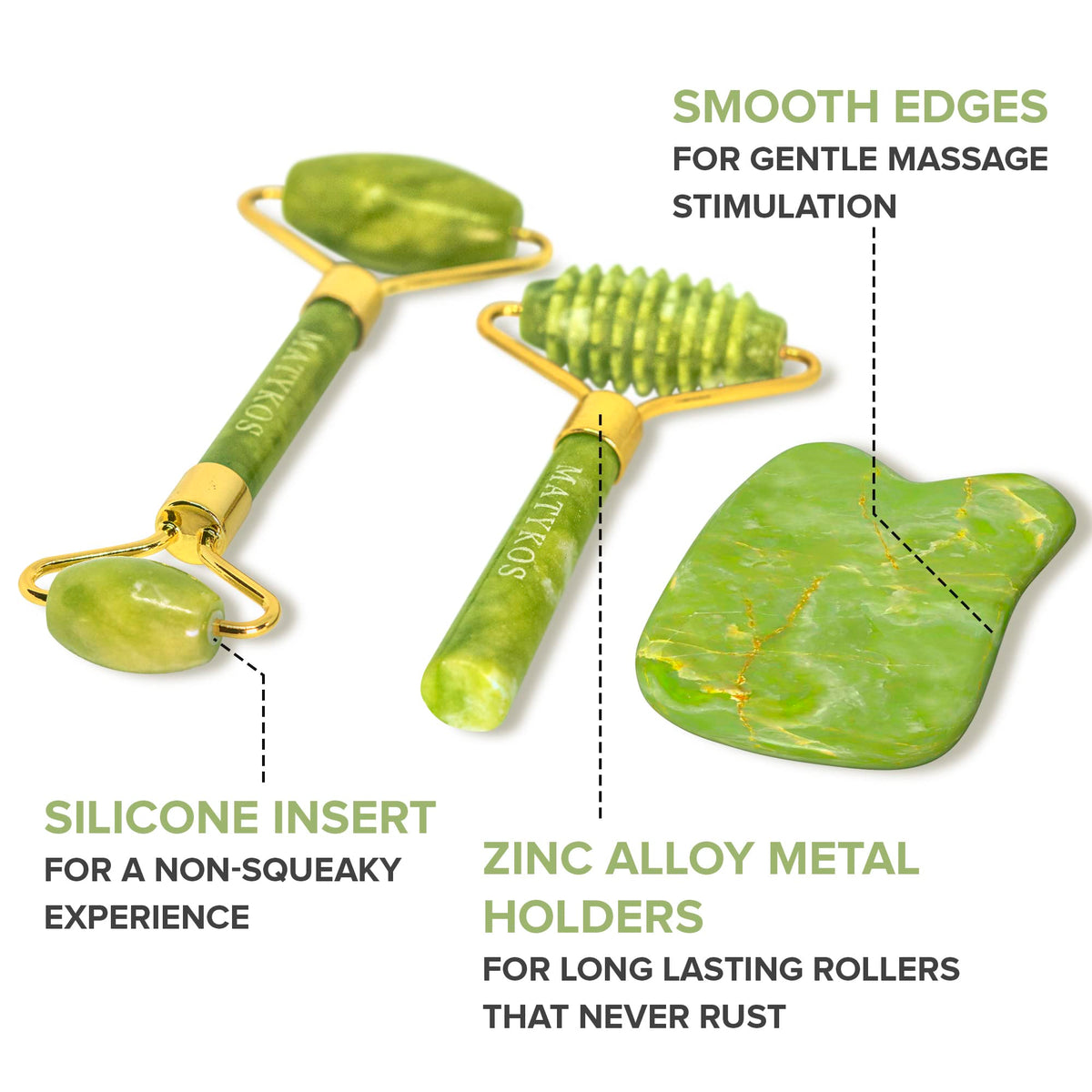 Matykos Jade Roller for Face and Gua Sha Set - 2 Anti-Aging Facial Rollers and Gua-Sha Facial Tool - Face and Body Massager for Your Skincare Routine Beauty & Personal Care Matykos