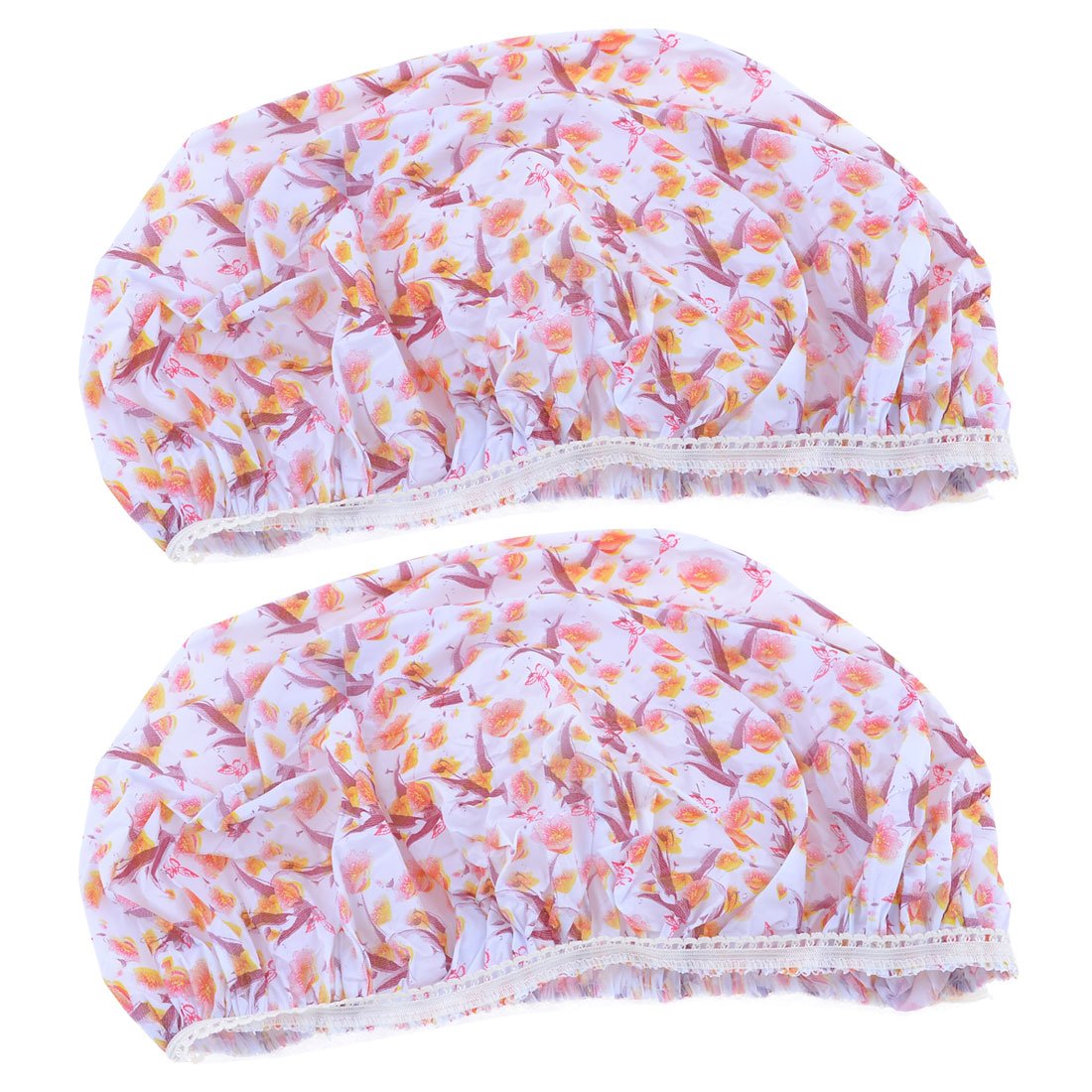 Ruilogod Lady Burgundy White Flower Pattern Waterproof Elastic Bathing Shower Cap Hat 2 Pcs (id: 97d b9d ef2 4e8 03f Beauty and Personal Care Ruilogod
