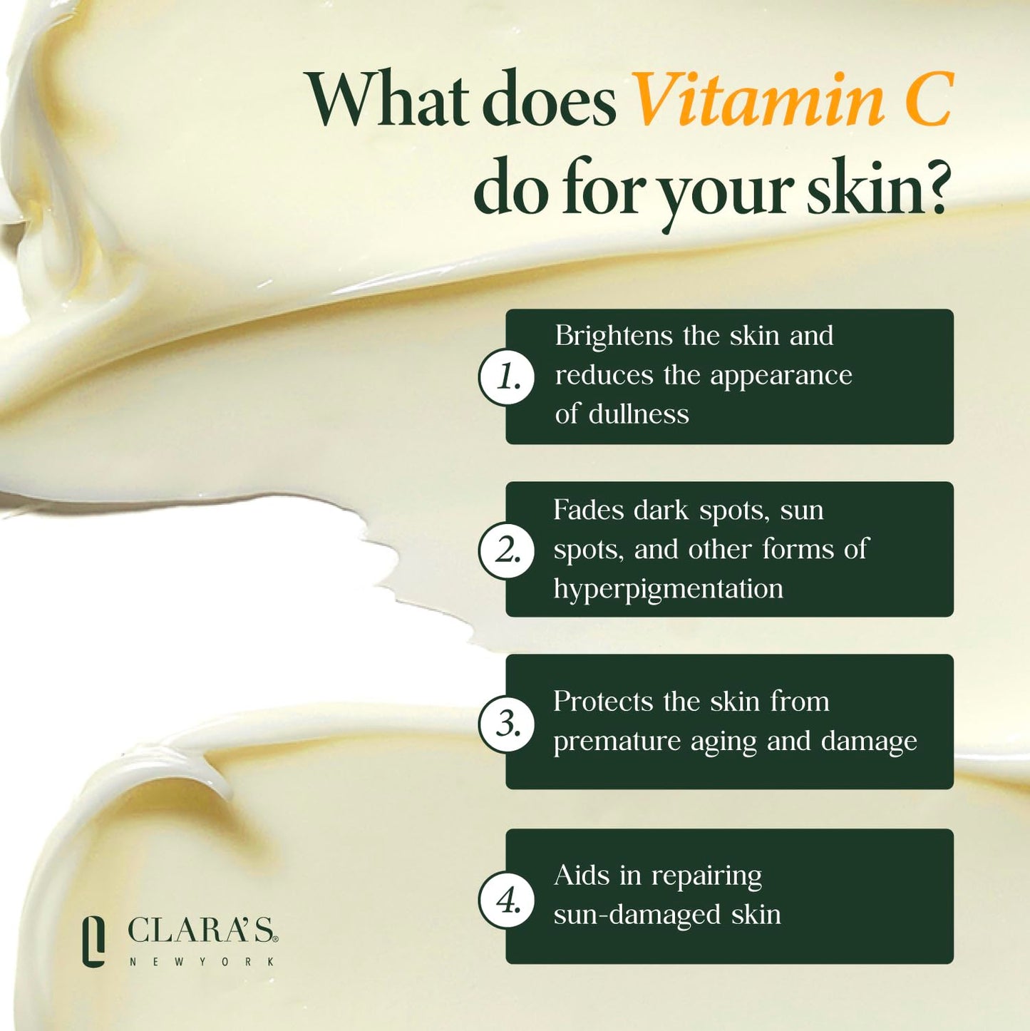 CLARA'S NEW YORK | Brightening Vitamin C Moisturizer Face Cream | with Hyaluronic Acid | Acne Scars Dark Spots Reduce Fine Lines, Healthy Glowing Skin Beauty & Personal Care CLARA'S NEW YORK