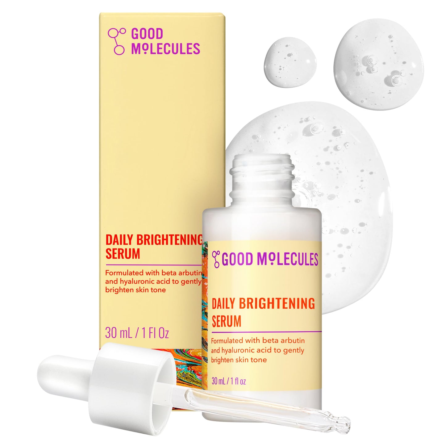 Good Molecules Daily Brightening Serum with Beta Arbutin 3% & Hyaluronic Acid - Brightening Serum for Dark Spots & Uneven Tone, Face Skincare, 1 fl oz Beauty and Personal Care Good Molecules