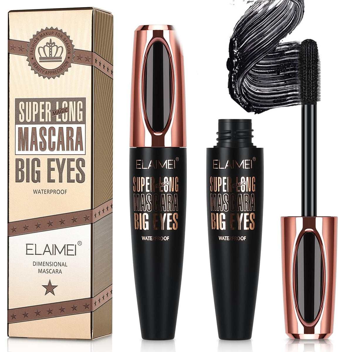 2 Pack Mascara Black Volume and Length, Natural Waterproof Smudge-Proof 4D Silk Fiber Lash Mascara Long-Lasting, Adds Length, Depth & Glamour Beauty & Personal Care SKINOSM