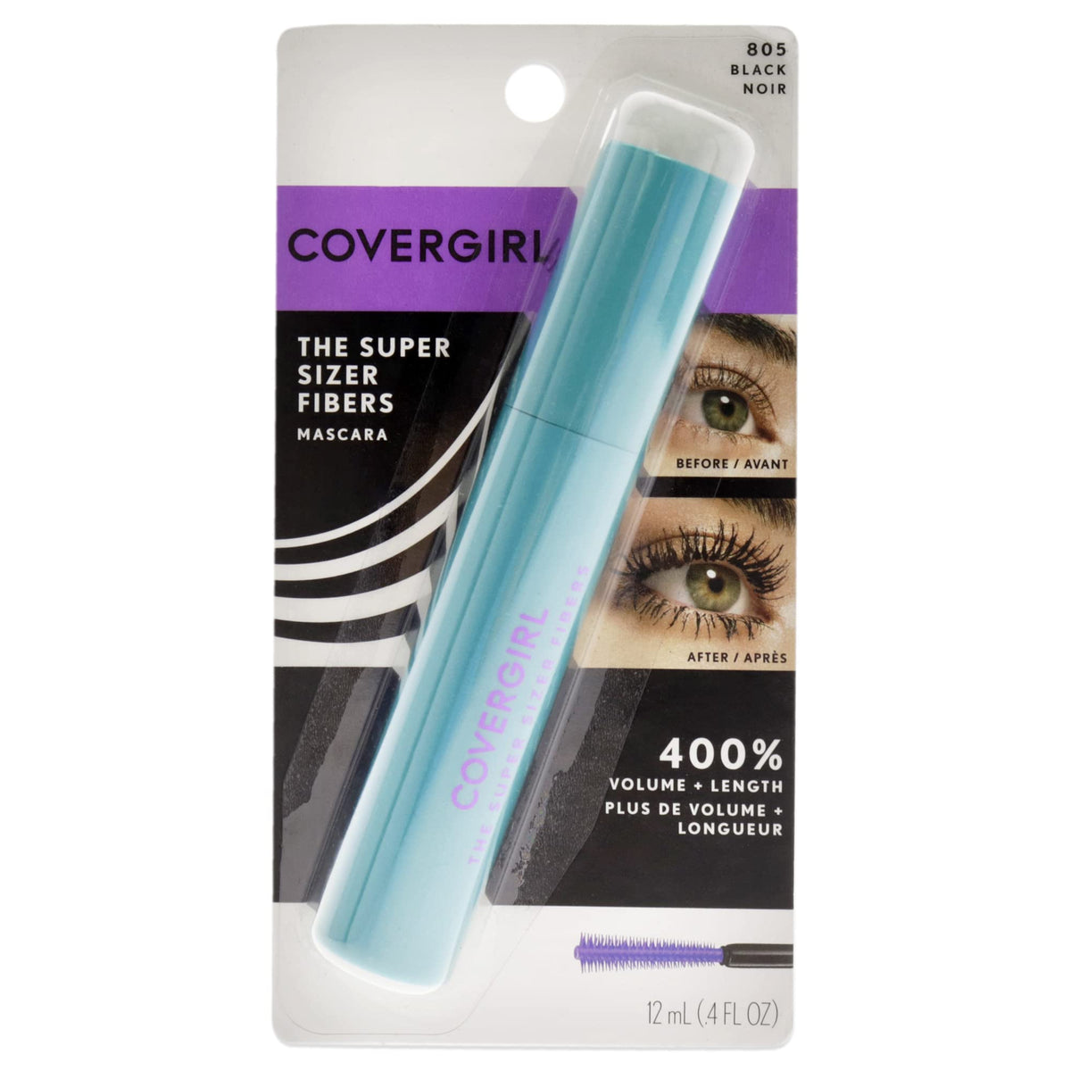 COVERGIRL Super Sizer Fibers Mascara, Black 805, 0.35 Ounce (Packaging May Vary) Volumizing Mascara with Brush Beauty & Personal Care COVERGIRL
