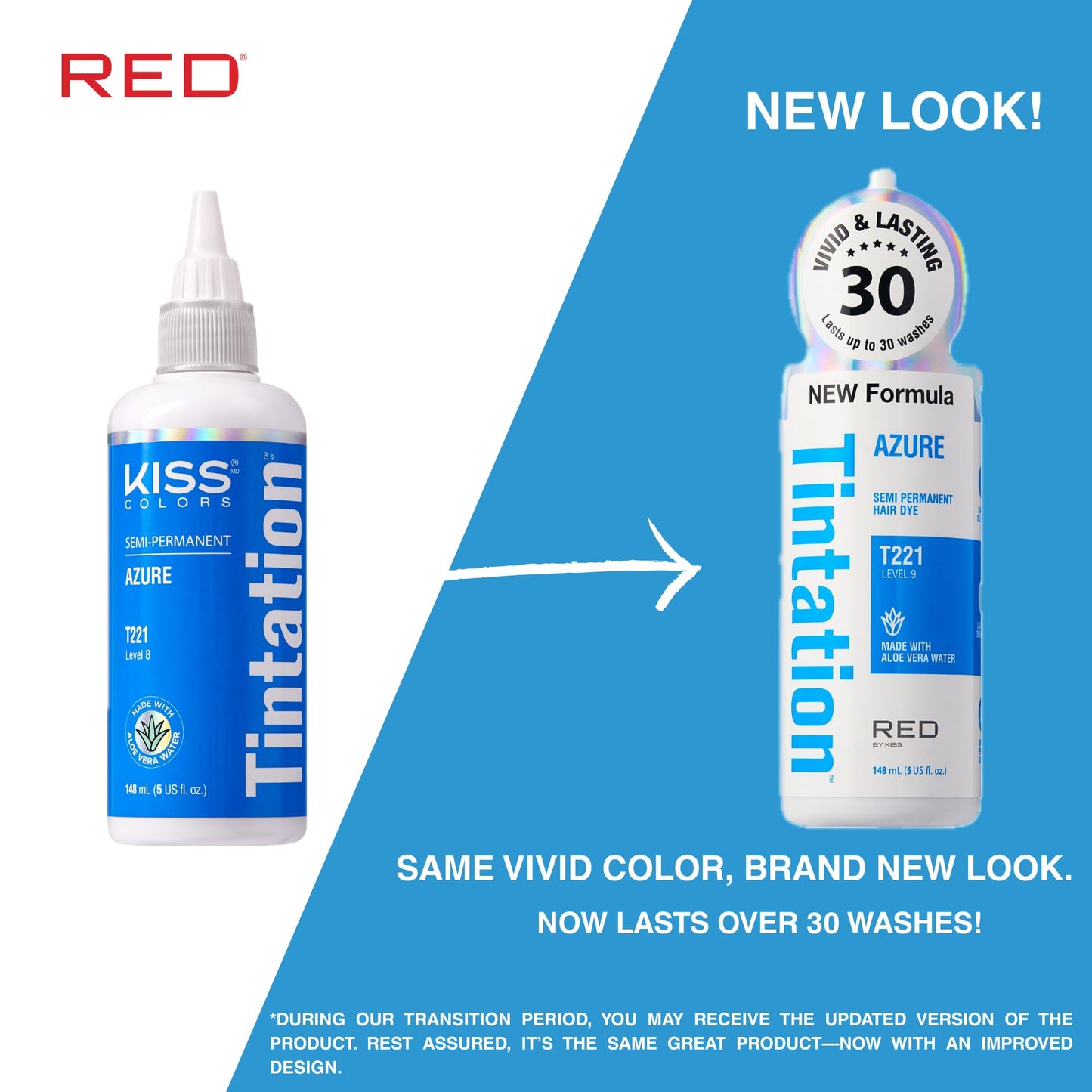 Red by Kiss Tintation Semi-Permanent Hair Color, Aloe Vera Water Based, Argan Oil, Olive Oil, Collagen & Keratin, Long-Lasting Color Dye (Azure, 5 Fl Beauty & Personal Care Red By Kiss