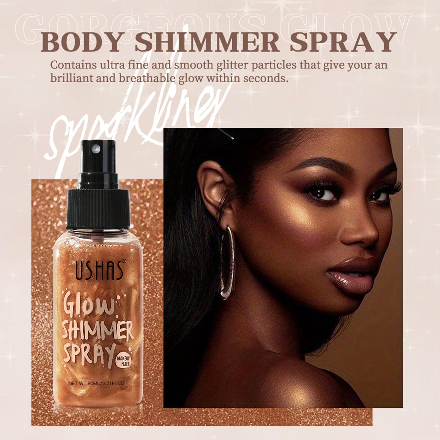 Body Glitter Spray, Body Shimmer Spray Quick Drying Body Glow Shimmer Long-Lasting Shiny Glitter Spray for Women Men for Party, Concert 2.6 Fl Oz Beauty & Personal Care BRIMFULITE