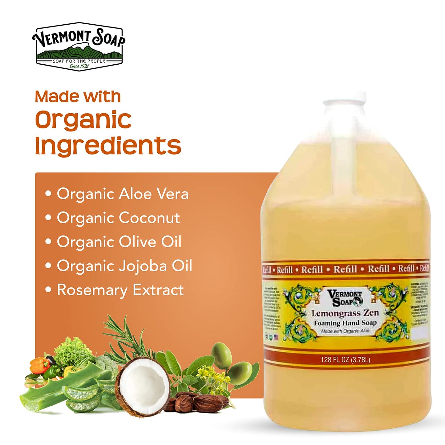 VERMONT SOAP Organics Foaming Hand Soap, Liquid Soap with Pre-diluted Formula - Ready to Use Lemongrass Hand Soap With Convenient and Economical Beauty & Personal Care VERMONT SOAP