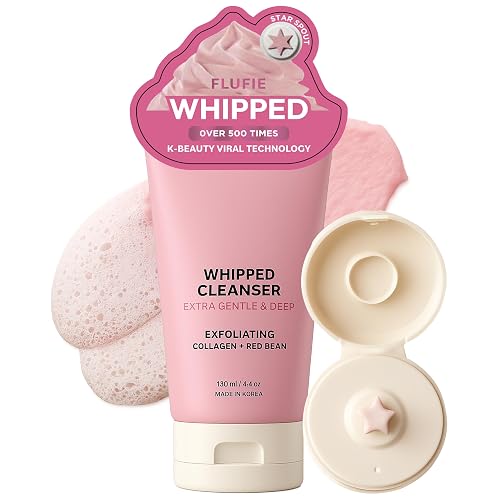 Flufie Whipped Facial Cleanser with Collagen & Red Bean - Gentle Exfoliating, Hydrating & Brightening for Smooth Skin - Dermatologist Tested Beauty & Personal Care Flufie