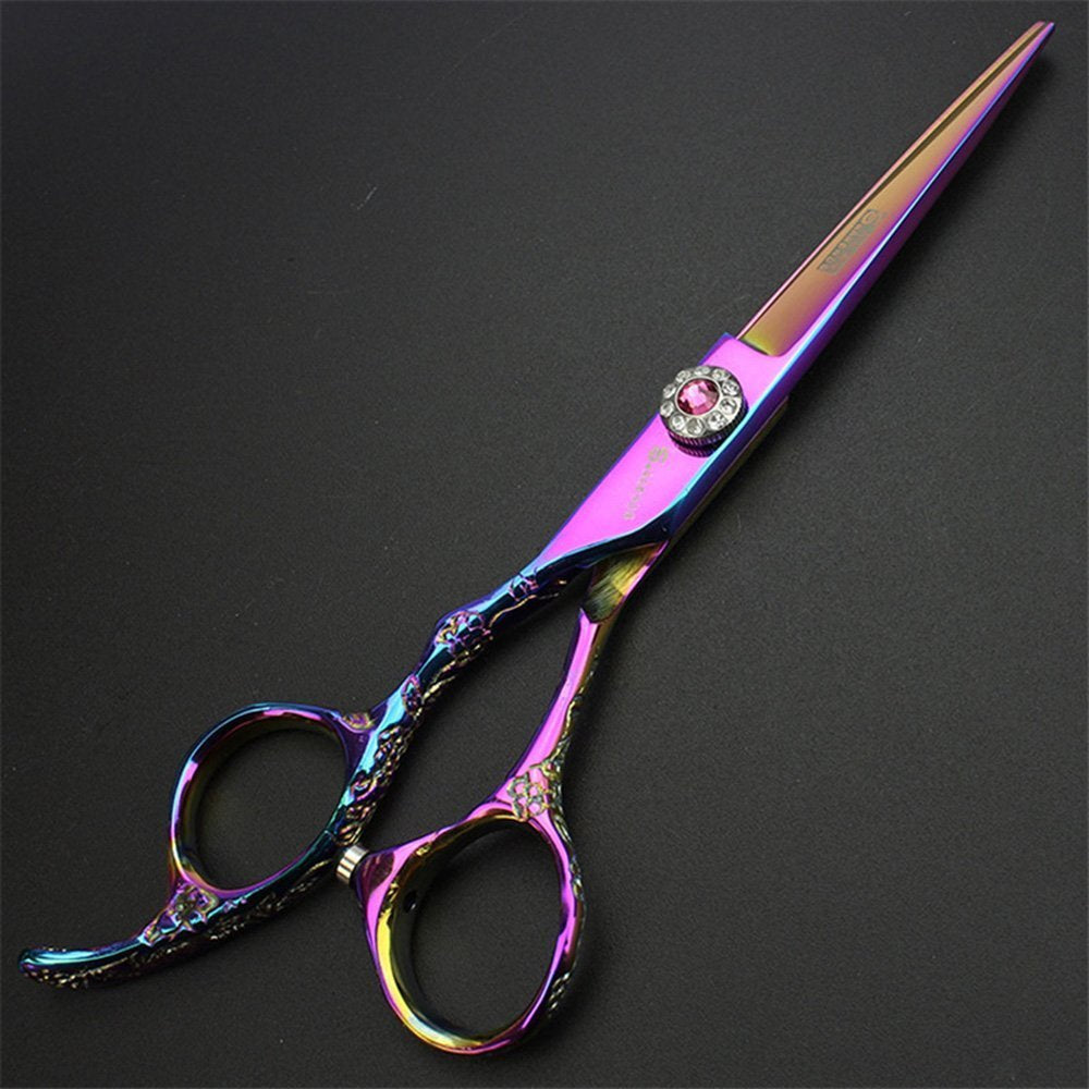 (Left hand) Purple 6-inch hair clippers Japanese 440c high hardness stainless steel professional hair salon hair clippers and thinning scissors Beauty and Personal Care SHARONDS